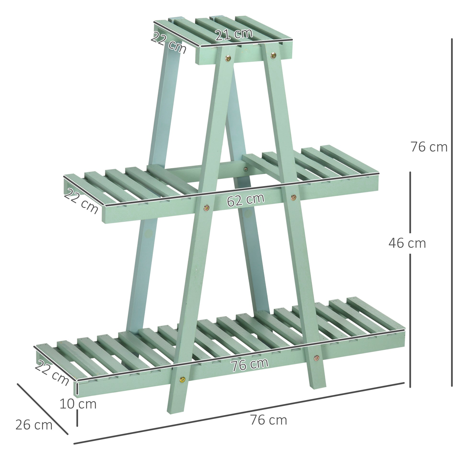 3-Tier Plant Stand, 76cm Tall Flower Stand for Indoor Outdoor, Wooden Plant Shelf, Multi-level Flower Rack Plant Pot Stand for Living Room, Garden Balcony Decor, Light Green