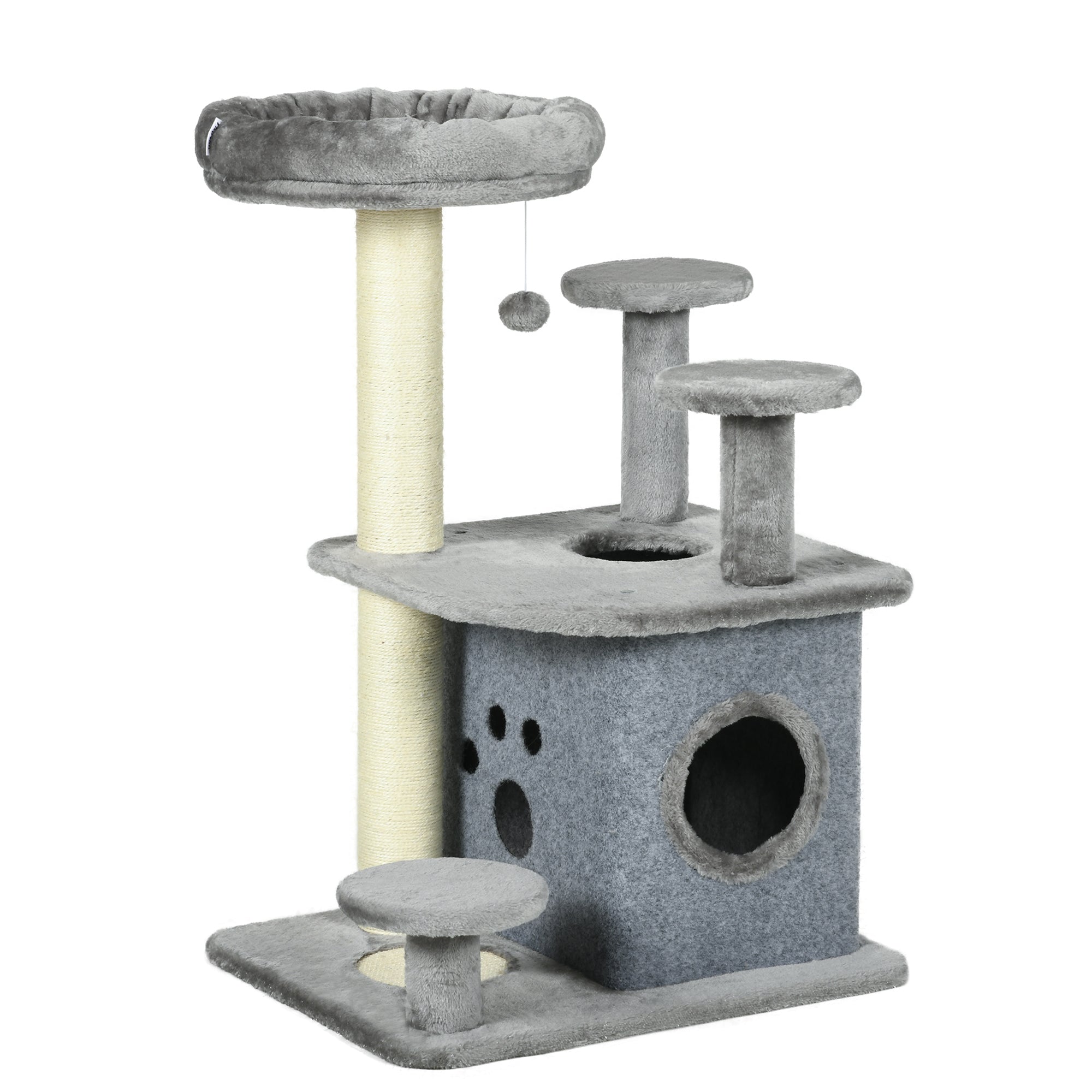 Cat Scratching Tree with Platforms, Bed, House, and Sisal Posts, Cat Tower with Plush Cover, 60x48x92 cm, Gray