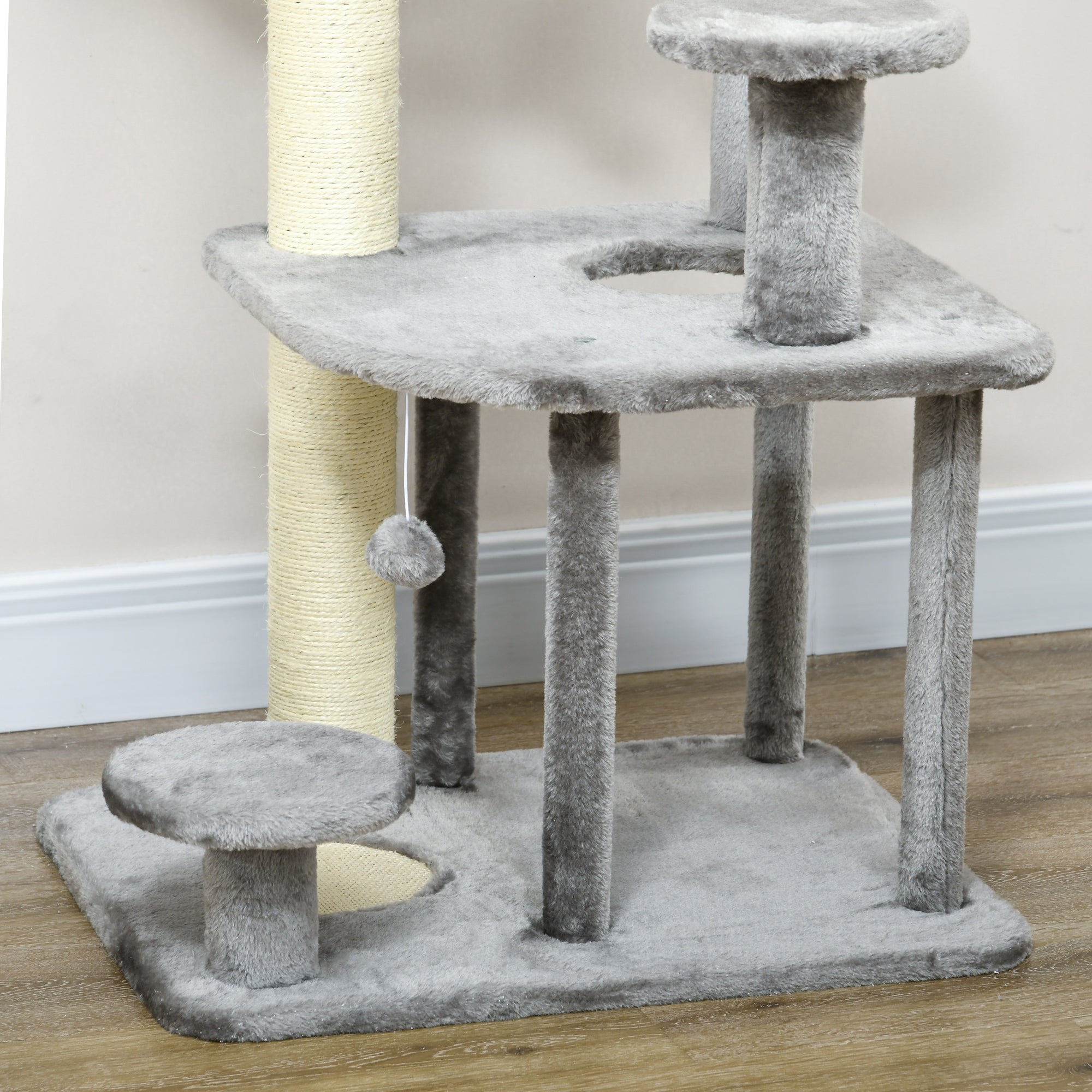 Cat Scratching Tree with Platforms, Bed, House, and Sisal Posts, Cat Tower with Plush Cover, 60x48x92 cm, Gray