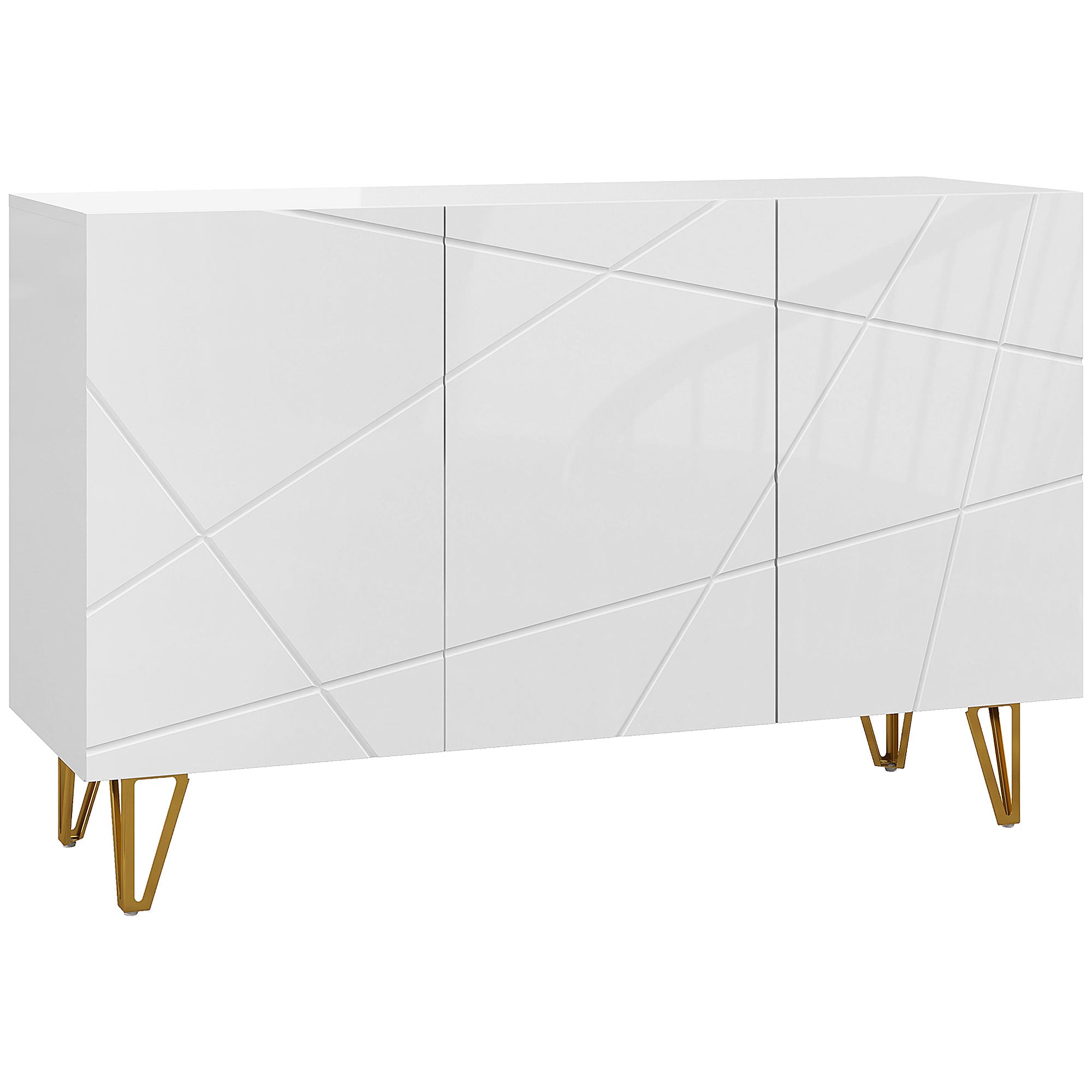 Sideboard for Living Room Entryway Sideboard with 3 Doors and Adjustable Shelves Storage Cabinet for Kitchen Room 120x40x75 cm Bright White