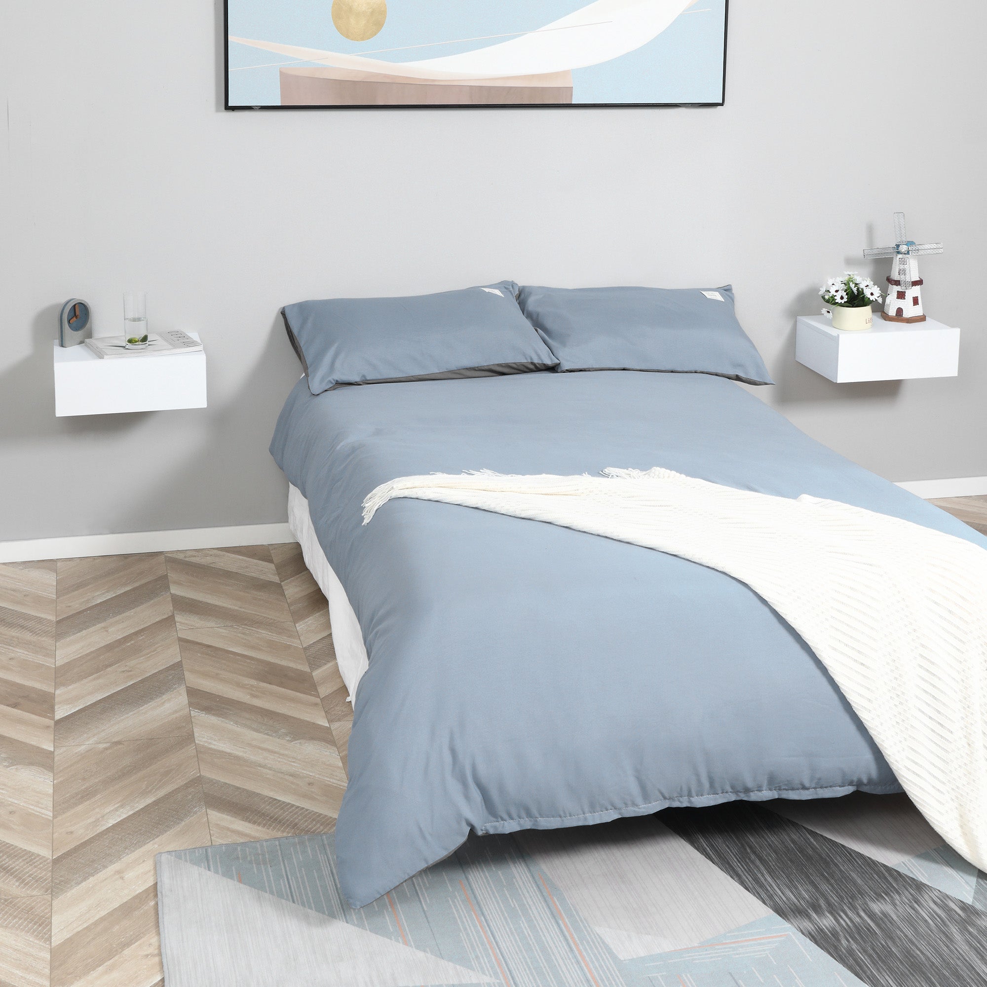 Set of 2 Floating Nightstands with 1 Drawer Wall Mounted Design Modern Style for Bedroom 40x30x15 cm White