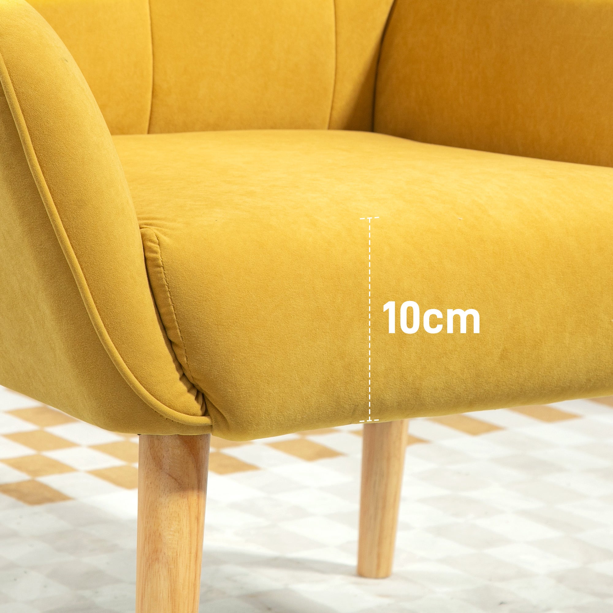 Armchair Living Room Lounge Armchair Relax Armchair with Wooden Legs Reading Armchair with Velvet Look, Upholstered Armchair for Bedroom Yellow