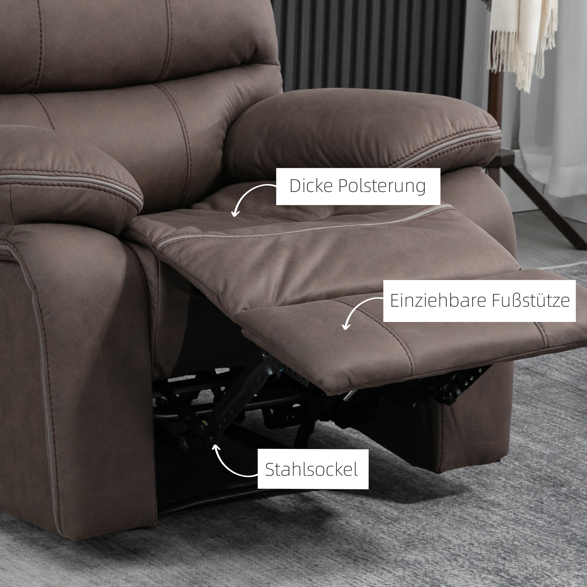 Recliner Chair, TV Armchair with Reclining Function, TV Chair with Footrest Upholstered Reclining Chair, Recliner Chair with Microfiber Leather-Look Cover, up to 150 kg load capacity for Living Room, Brown