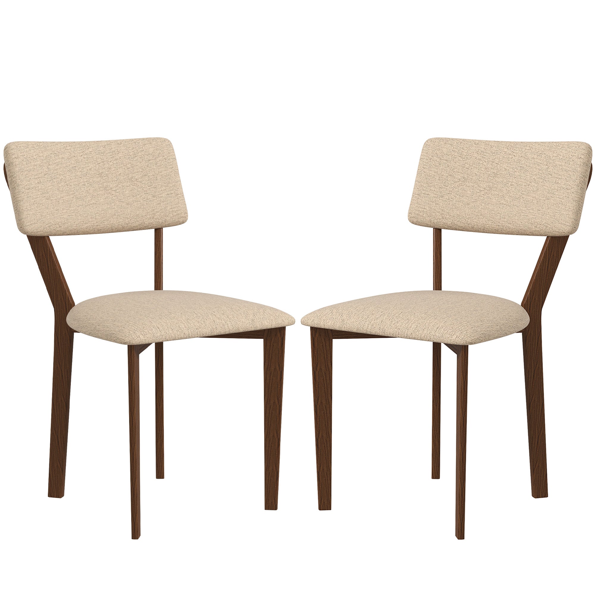 Set of 2 Dining Chairs, Kitchen Chairs, Armless, with Backrest, Solid Wood Legs, Linen Fabric, for Living Room, Dining Room, Bedroom, Beige