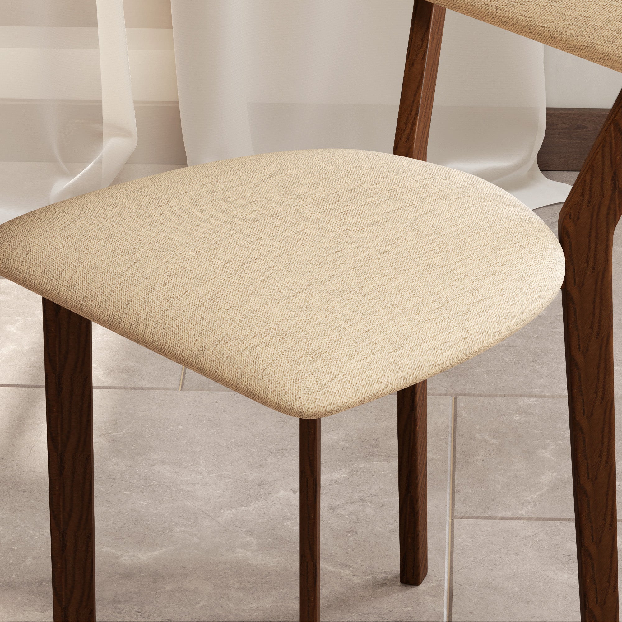 Set of 2 Dining Chairs, Kitchen Chairs, Armless, with Backrest, Solid Wood Legs, Linen Fabric, for Living Room, Dining Room, Bedroom, Beige