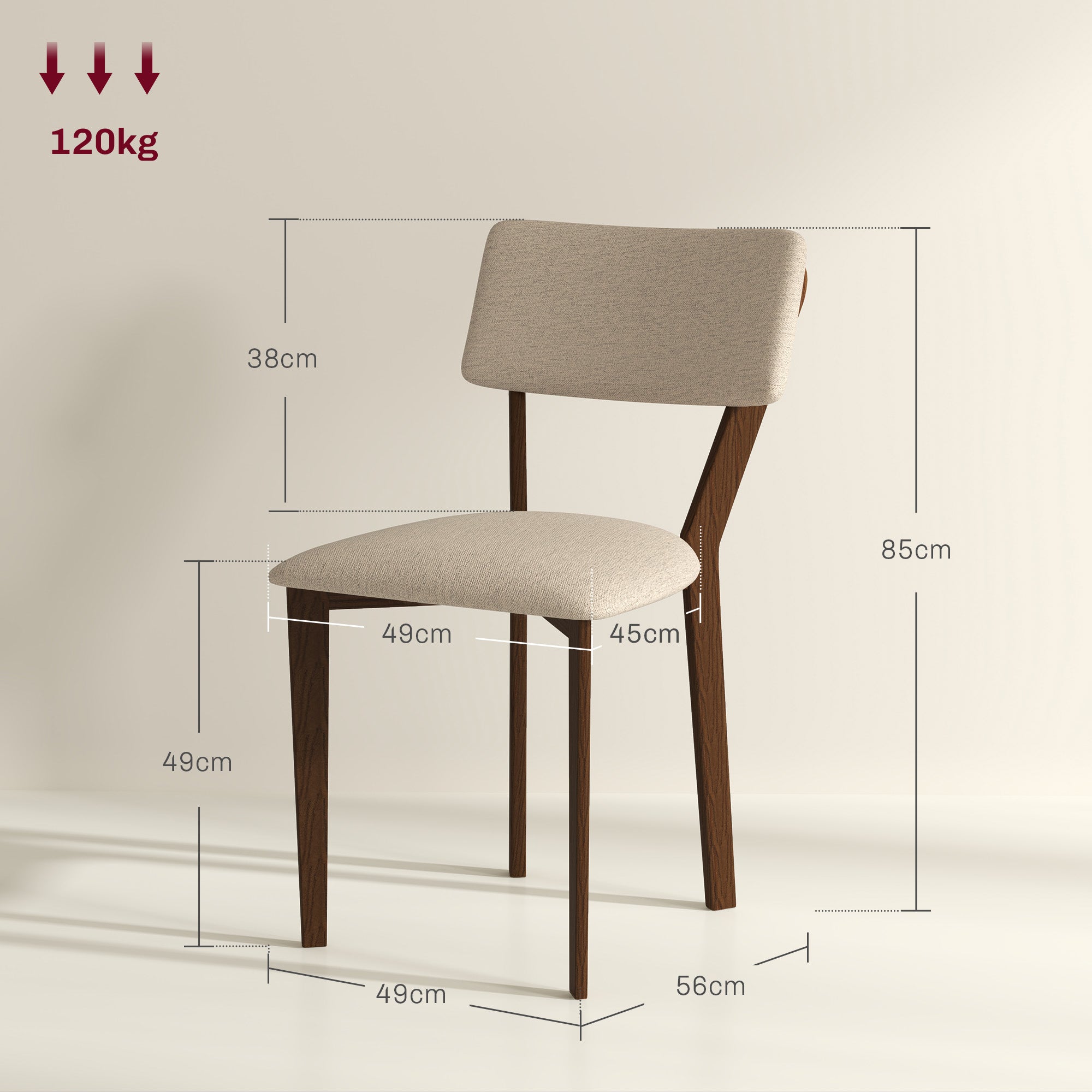 Set of 2 Dining Chairs, Kitchen Chairs, Armless, with Backrest, Solid Wood Legs, Linen Fabric, for Living Room, Dining Room, Bedroom, Beige