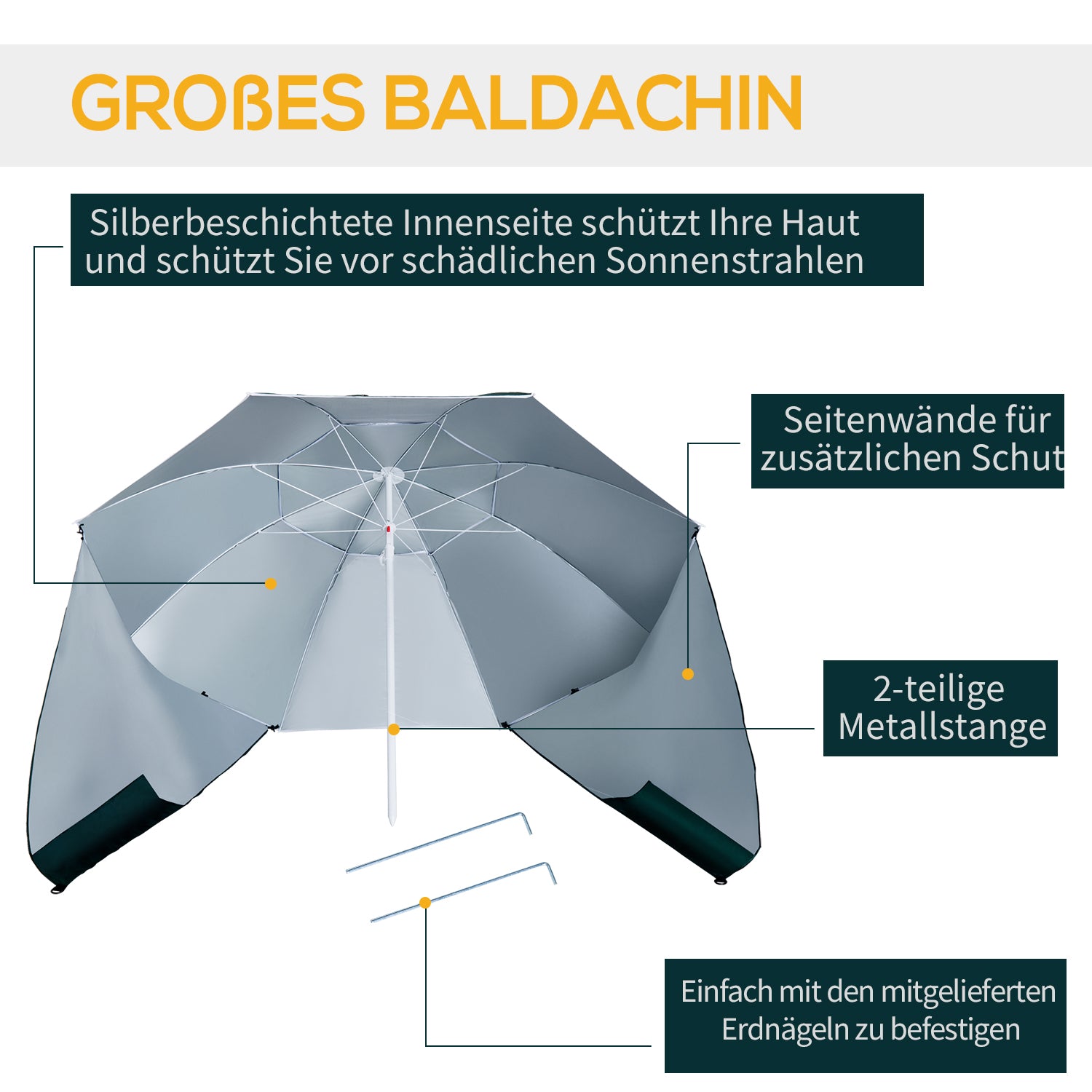 2-in-1 Beach Umbrella Sun Shade Beach Tent Dark Green Φ210xH222cm