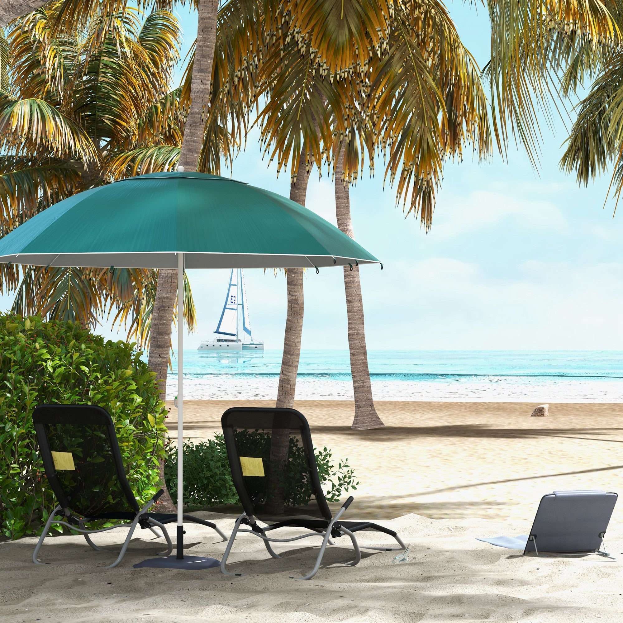 2-in-1 Beach Umbrella Sun Shade Beach Tent Dark Green Φ210xH222cm