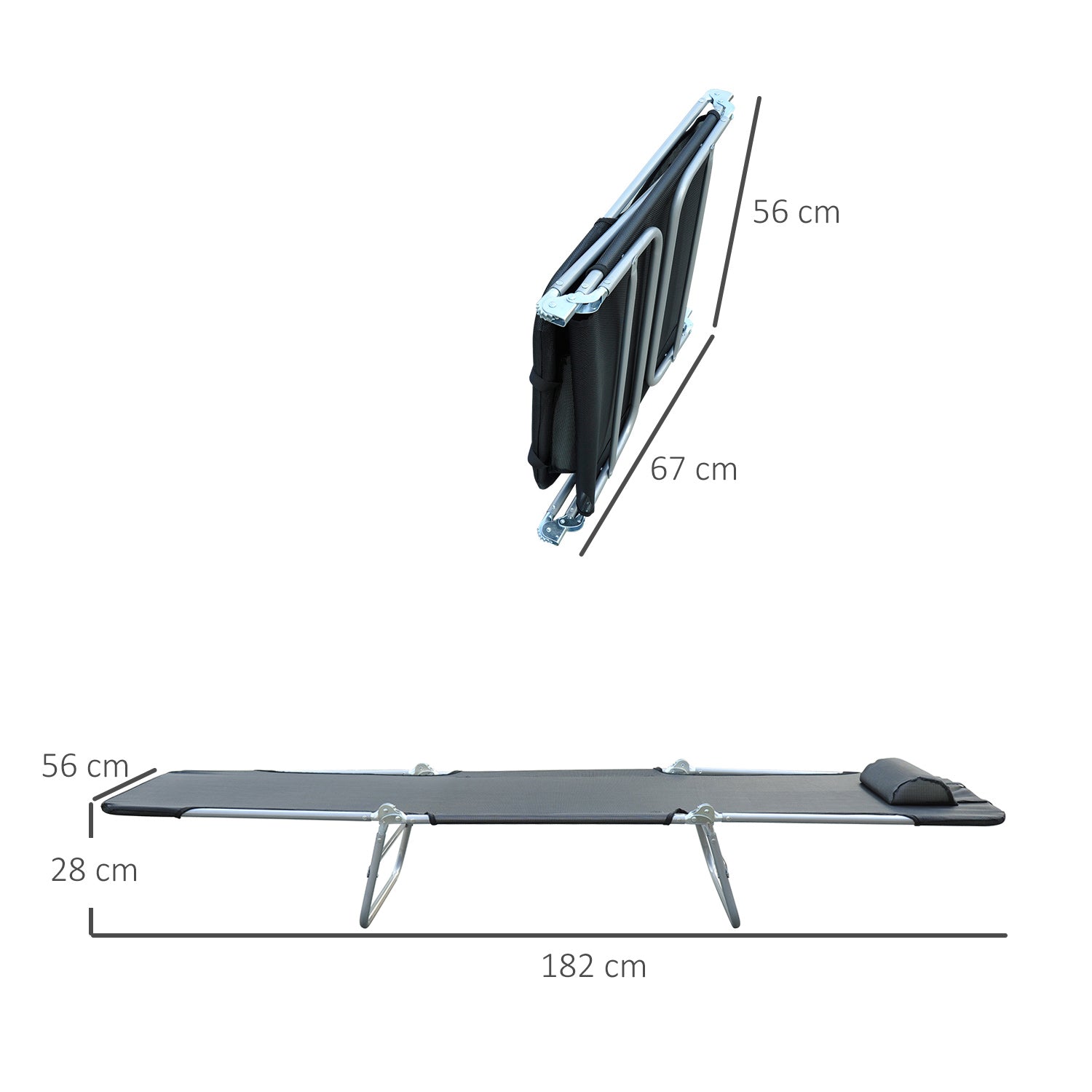 Folding Sun Lounger with Reclining Backrest and Cushion, Garden, Beach and Camping Lounger, Black