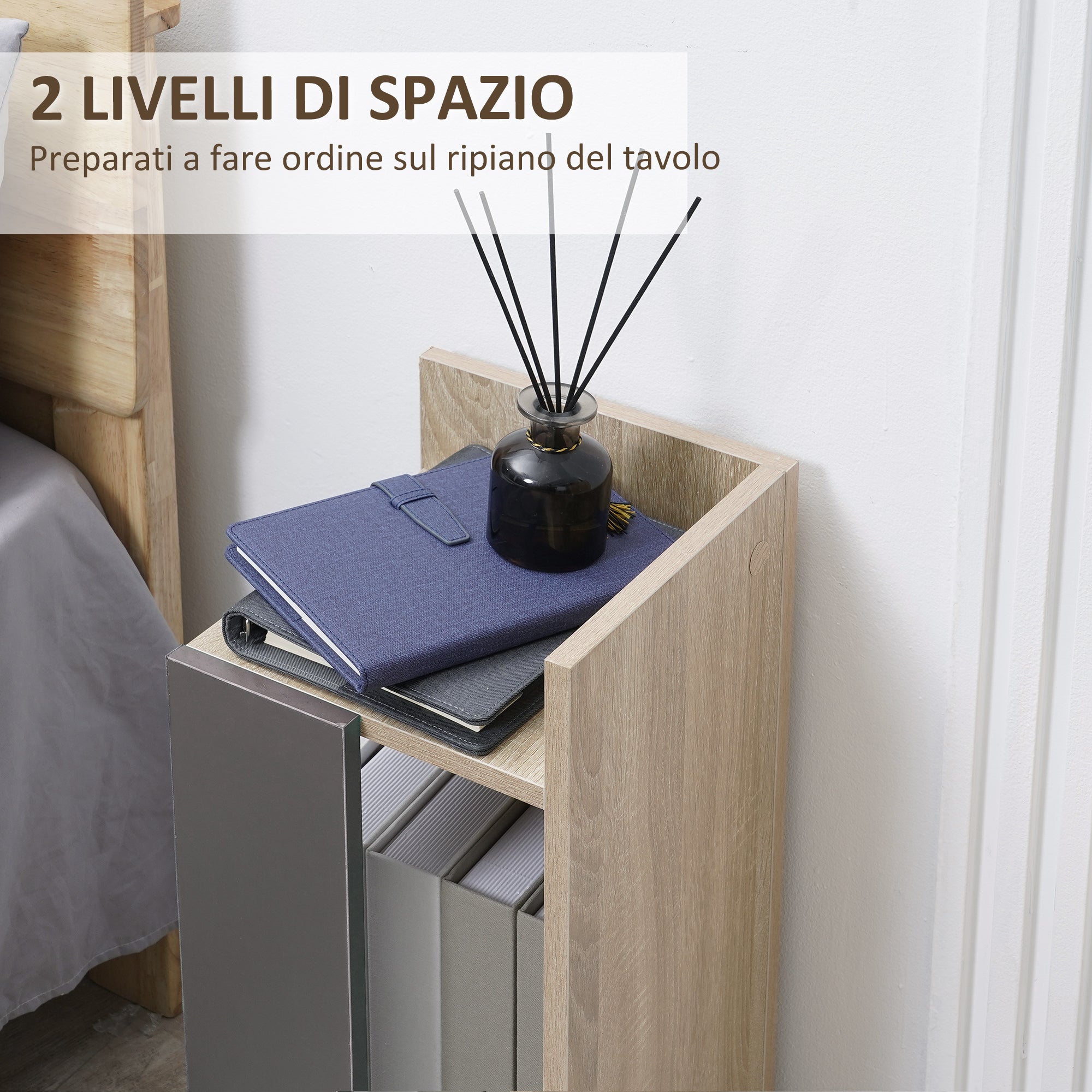 Gray Modern Nightstand with Open Shelf, Set of 2 in Chipboard for Bedroom and Living Room, 27x25x60 cm