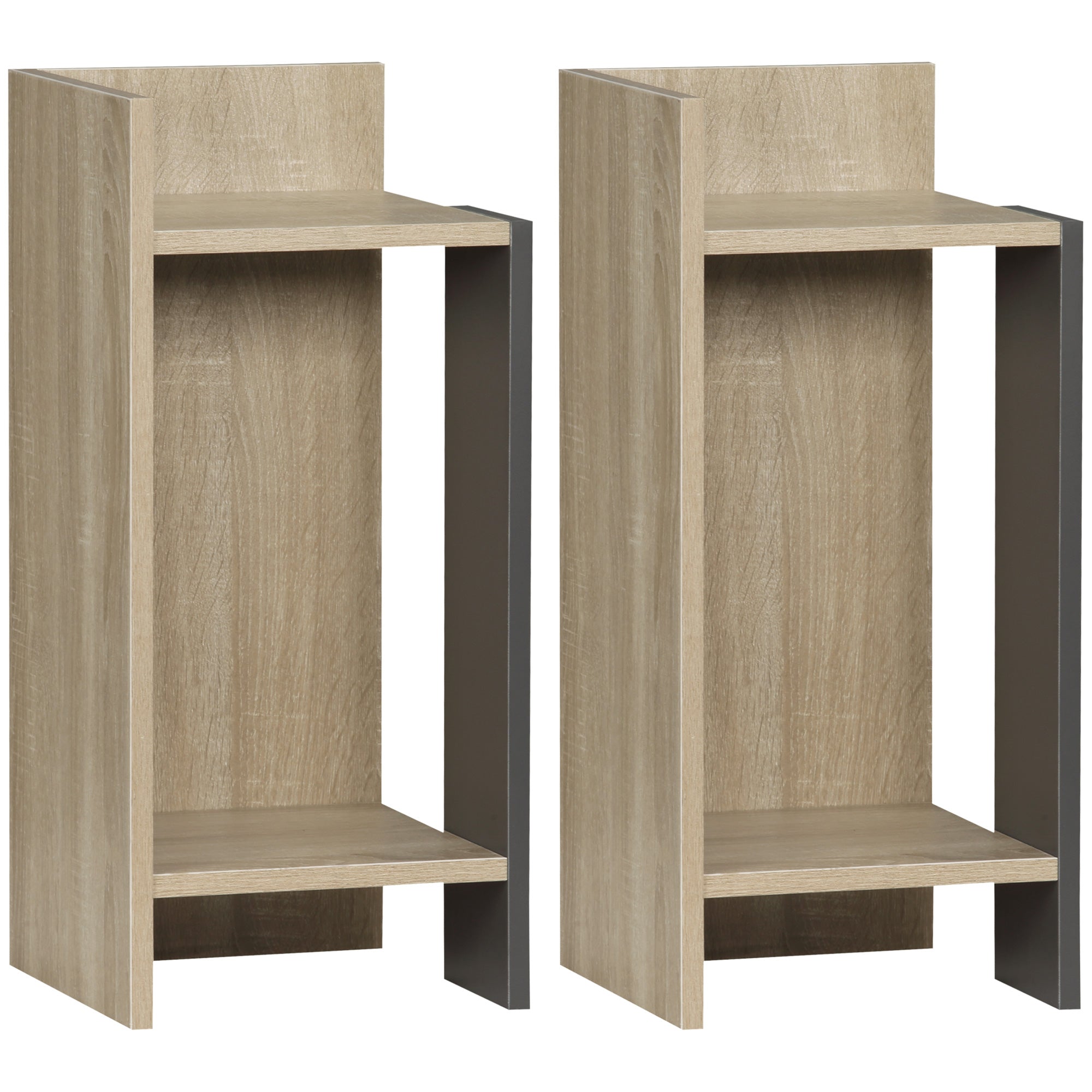 Gray Modern Nightstand with Open Shelf, Set of 2 in Chipboard for Bedroom and Living Room, 27x25x60 cm