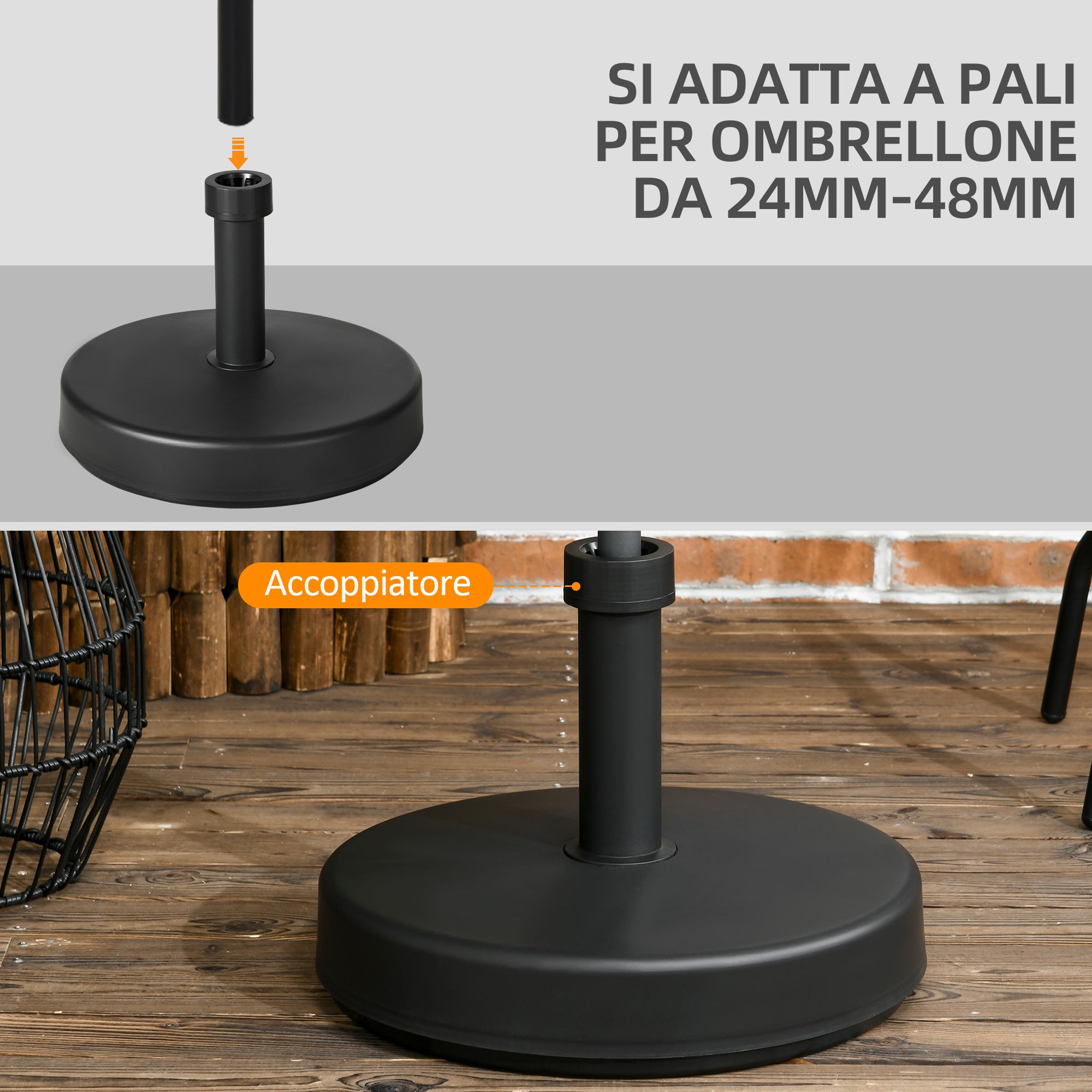 Garden Umbrella Base in PP Plastic, max 18kg Weight, Ø45x33 cm, Black