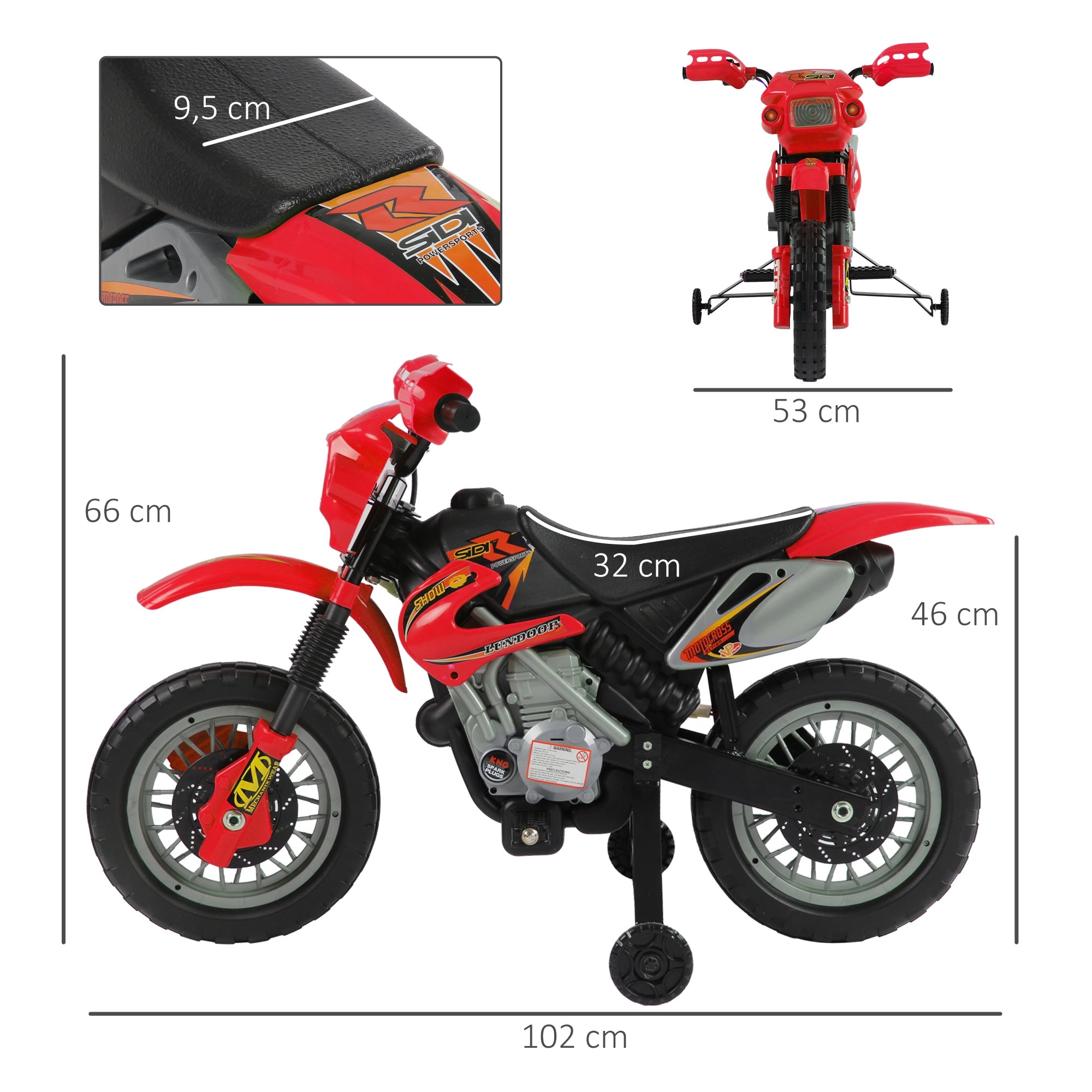 Rechargeable 6V Battery Kids Electric Motorcycle 3+ Years Charger and Support Wheels 102x53x66 cm Red