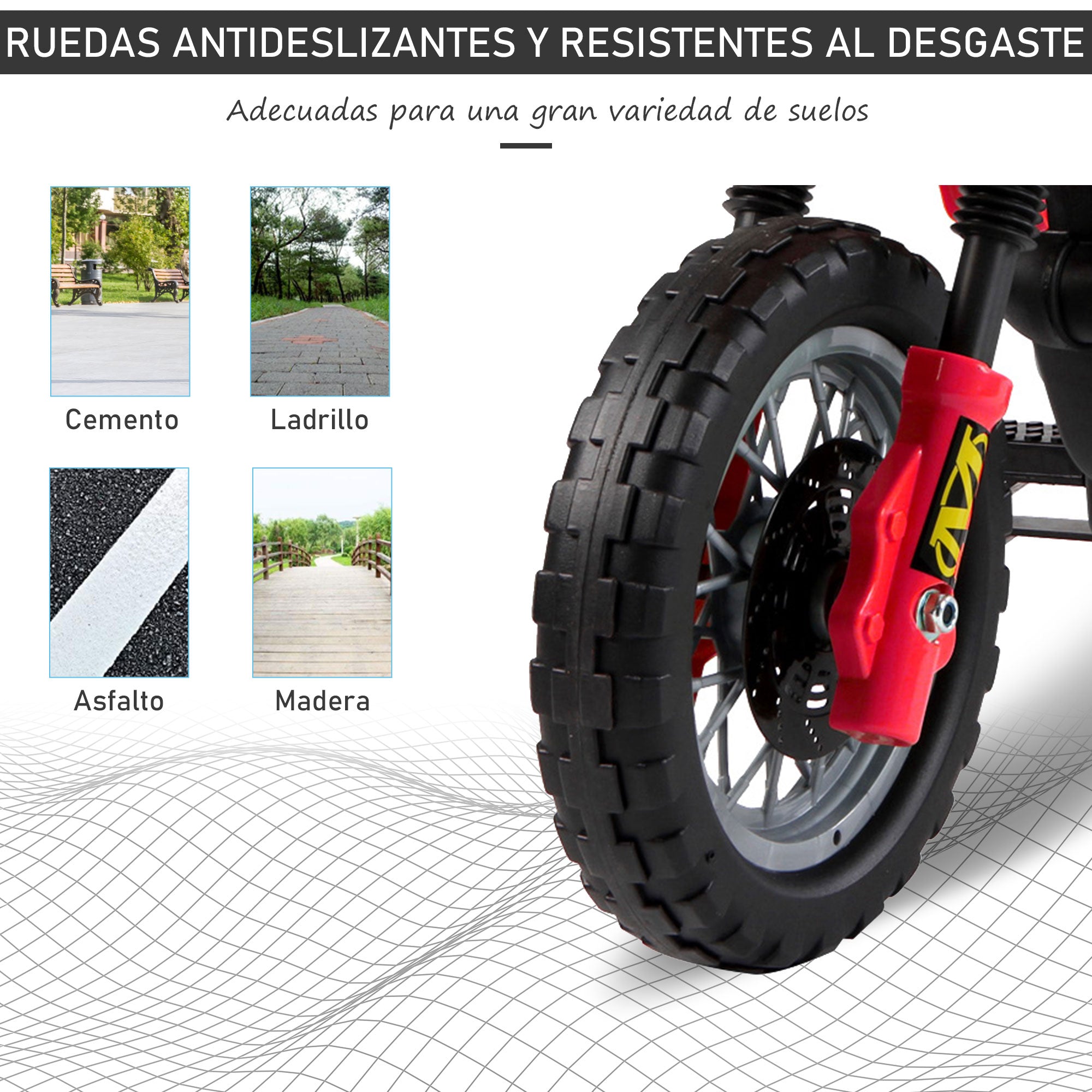 Rechargeable 6V Battery Kids Electric Motorcycle 3+ Years Charger and Support Wheels 102x53x66 cm Red