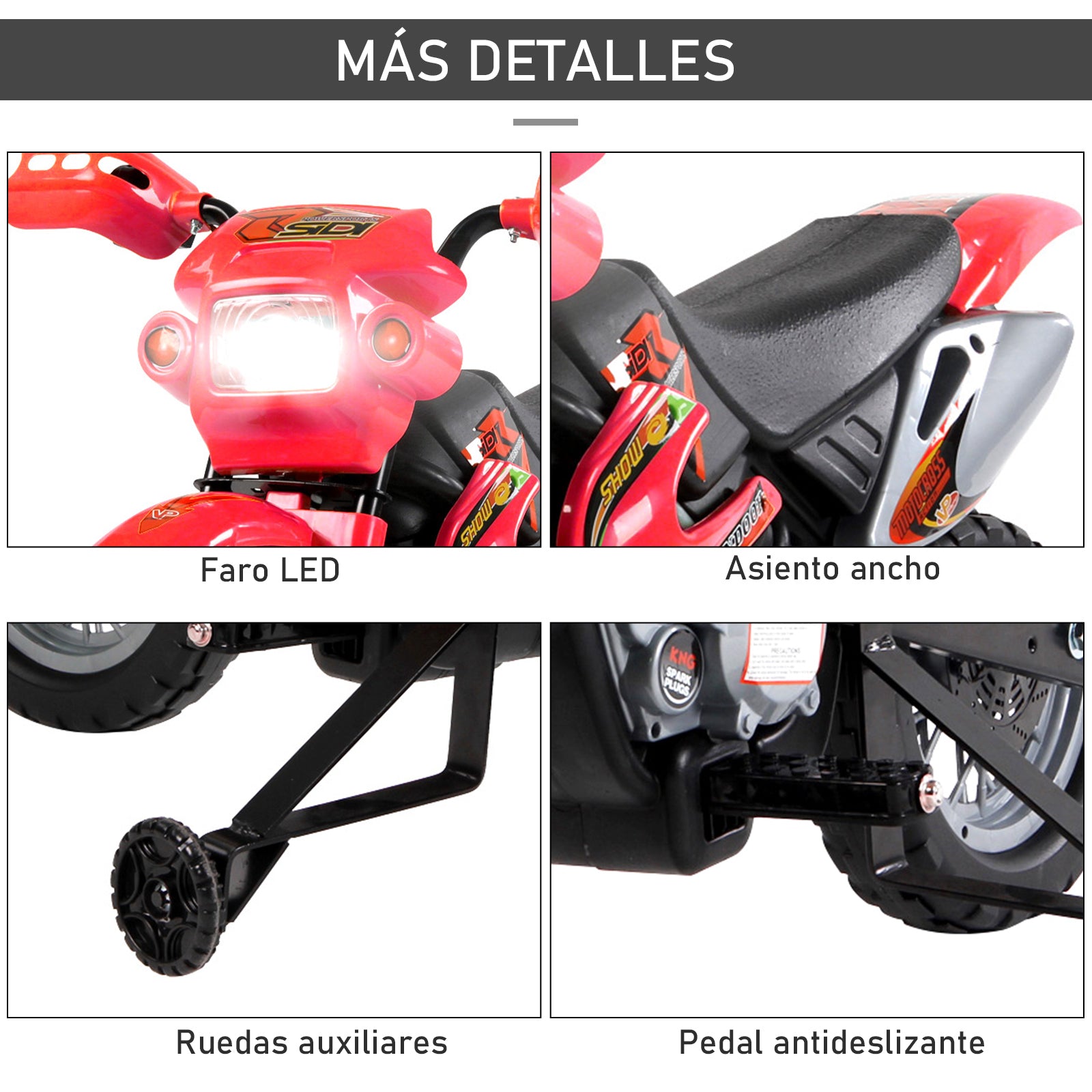 Rechargeable 6V Battery Kids Electric Motorcycle 3+ Years Charger and Support Wheels 102x53x66 cm Red