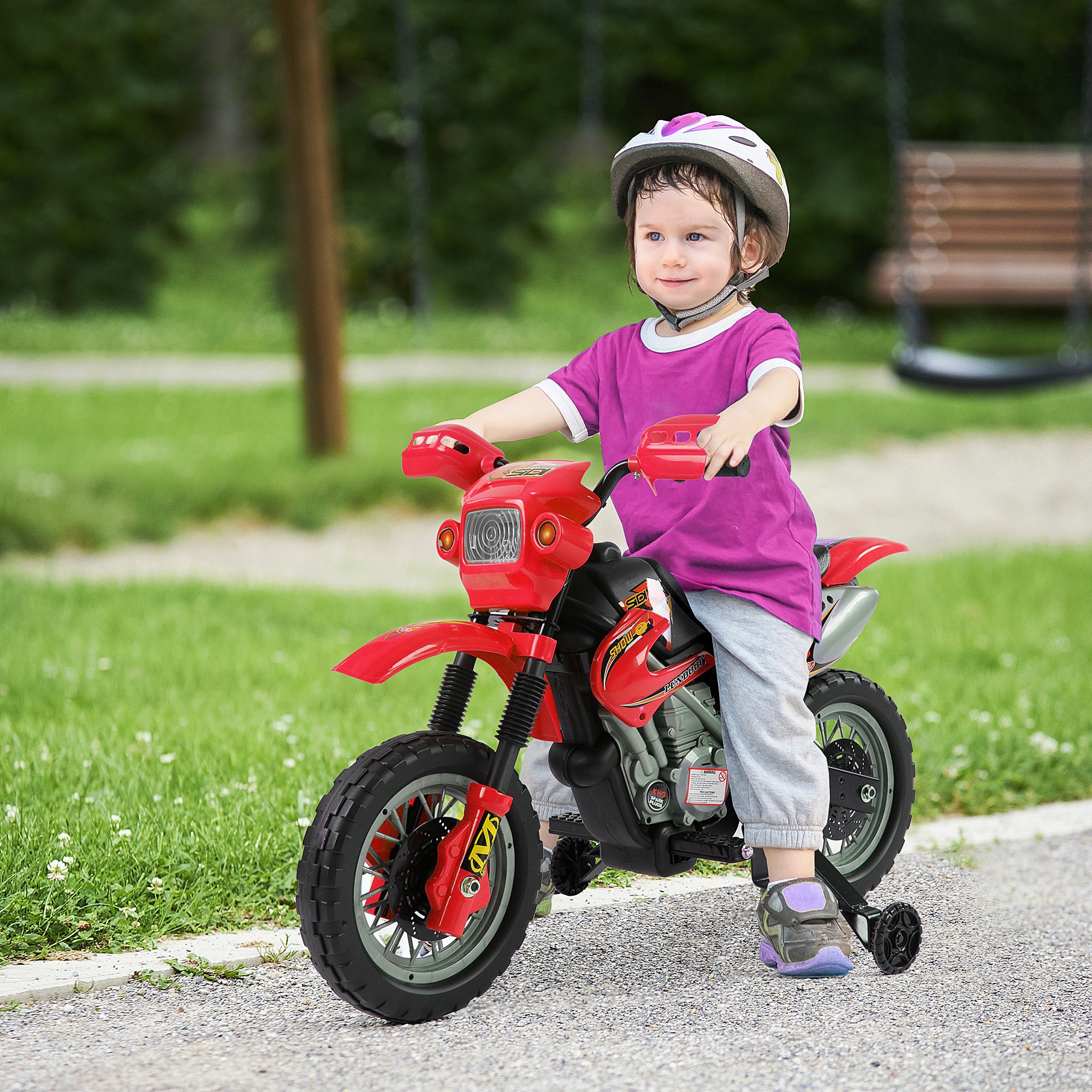 Rechargeable 6V Battery Kids Electric Motorcycle 3+ Years Charger and Support Wheels 102x53x66 cm Red
