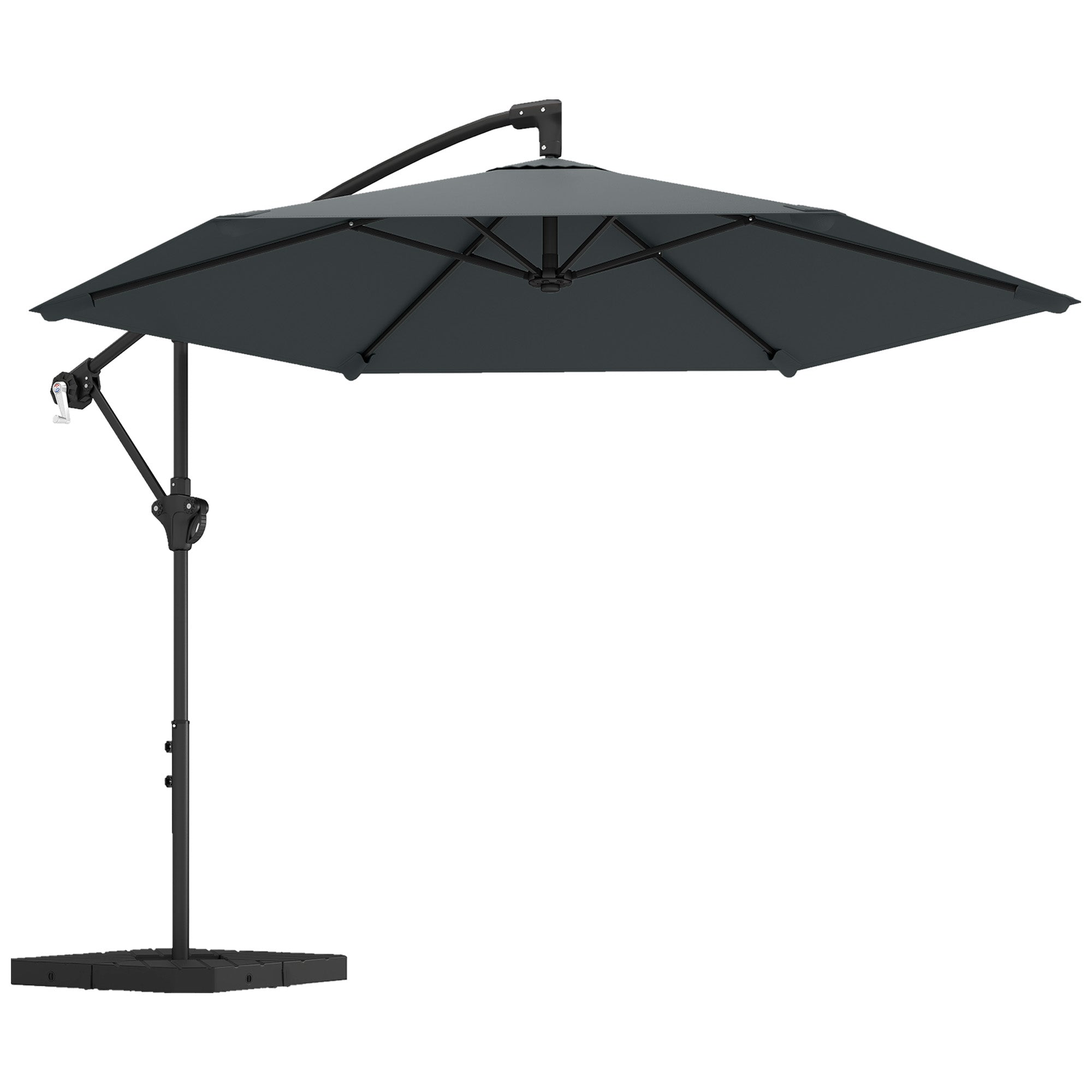 3 m Offset Cantilever Umbrella with Crank & Locking Arm — Water-Resistant, UPF 30+, Dark Gray