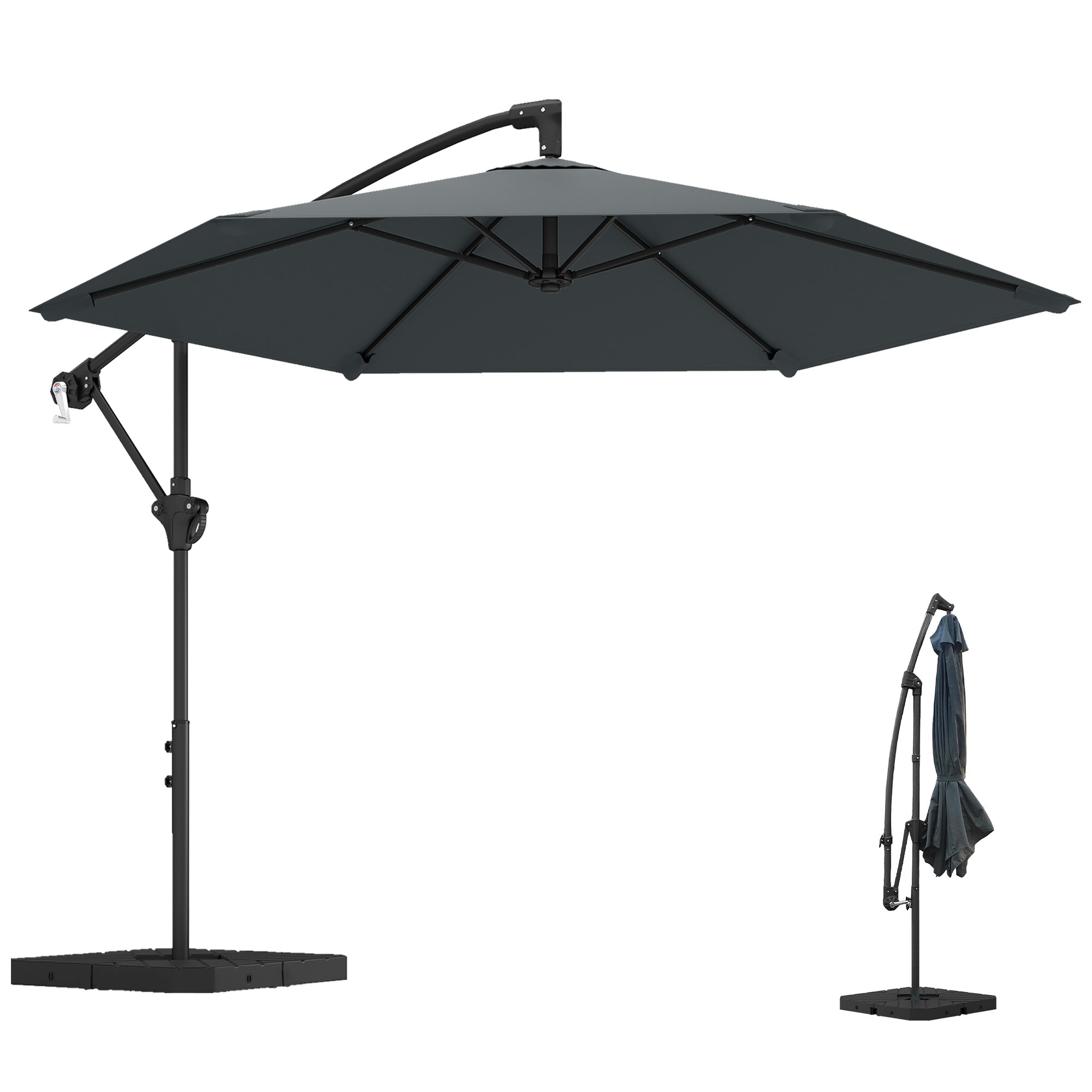 3 m Offset Cantilever Umbrella with Crank & Locking Arm — Water-Resistant, UPF 30+, Dark Gray