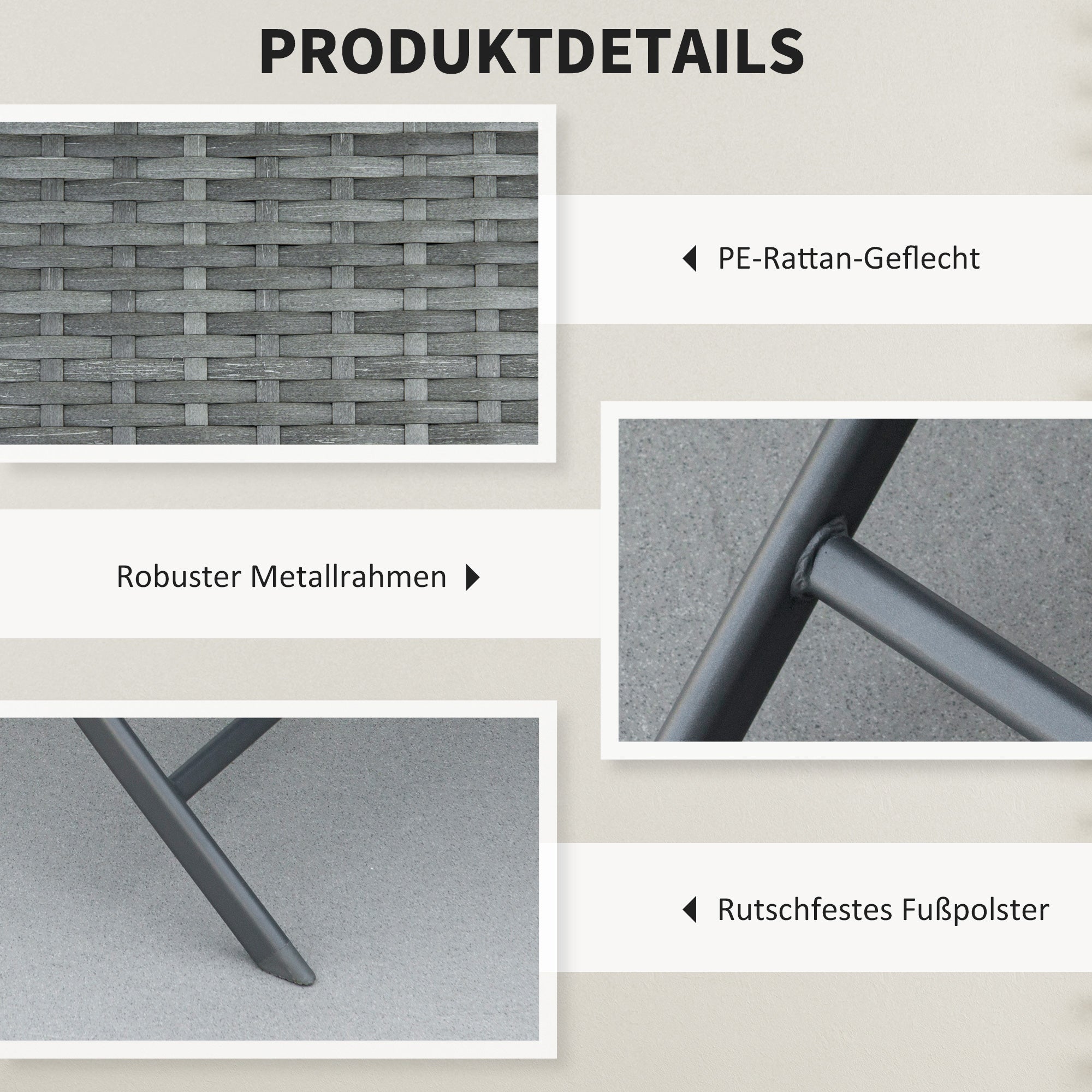Polyrattan Garden Furniture Set, Outdoor Lounge Balcony Furniture for 2 Persons, 3-Piece Seating Group, 2 Chairs, Table, Weatherproof Garden Lounge for Garden, Terrace, Balcony, Gray