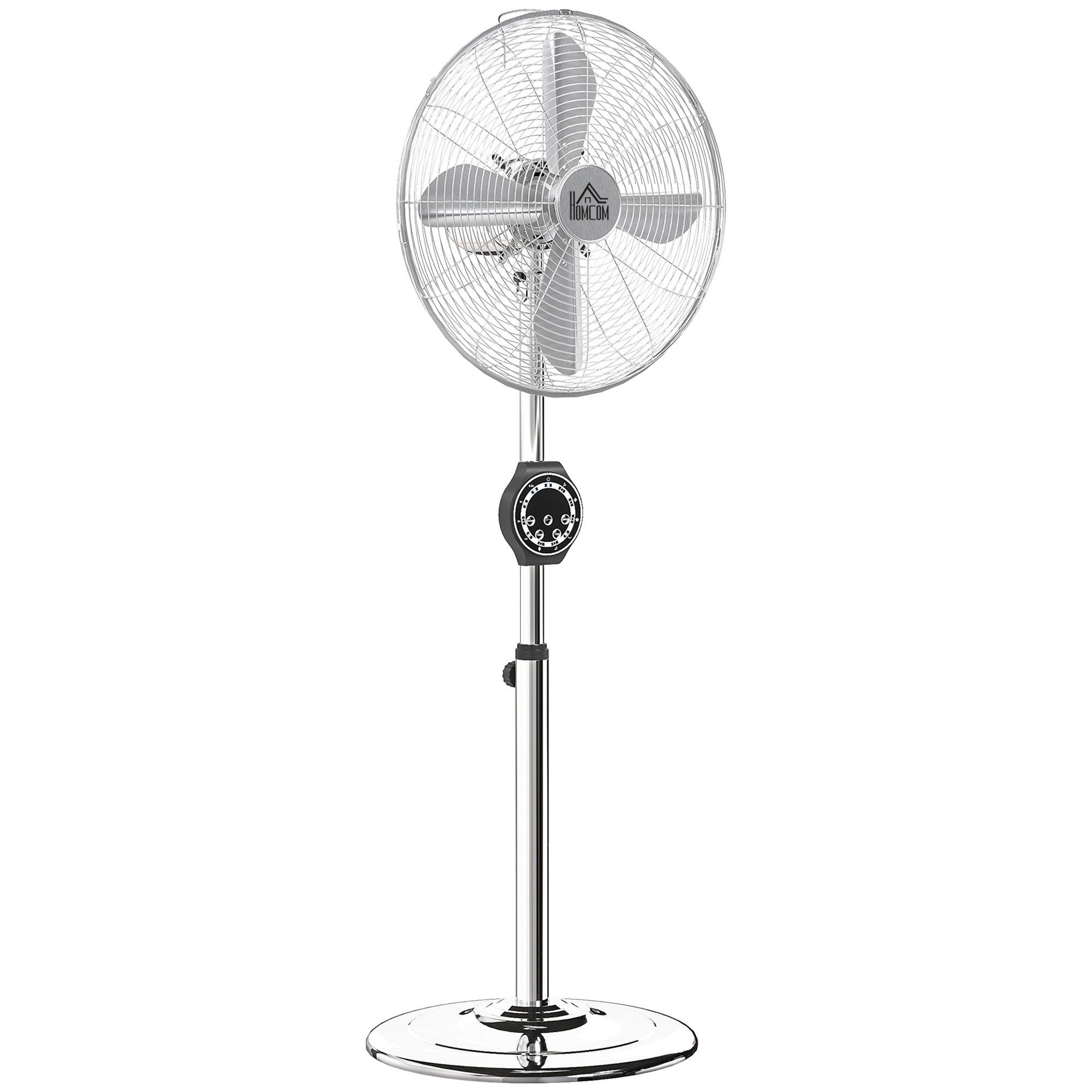 Powerful 50W Stand Fan, Height Adjustable Fan 120-135 cm, 3 Speeds, 75° Oscillation, 7.5H Timer, Remote Control, Sleep Mode, for Office and Bedroom, Silver