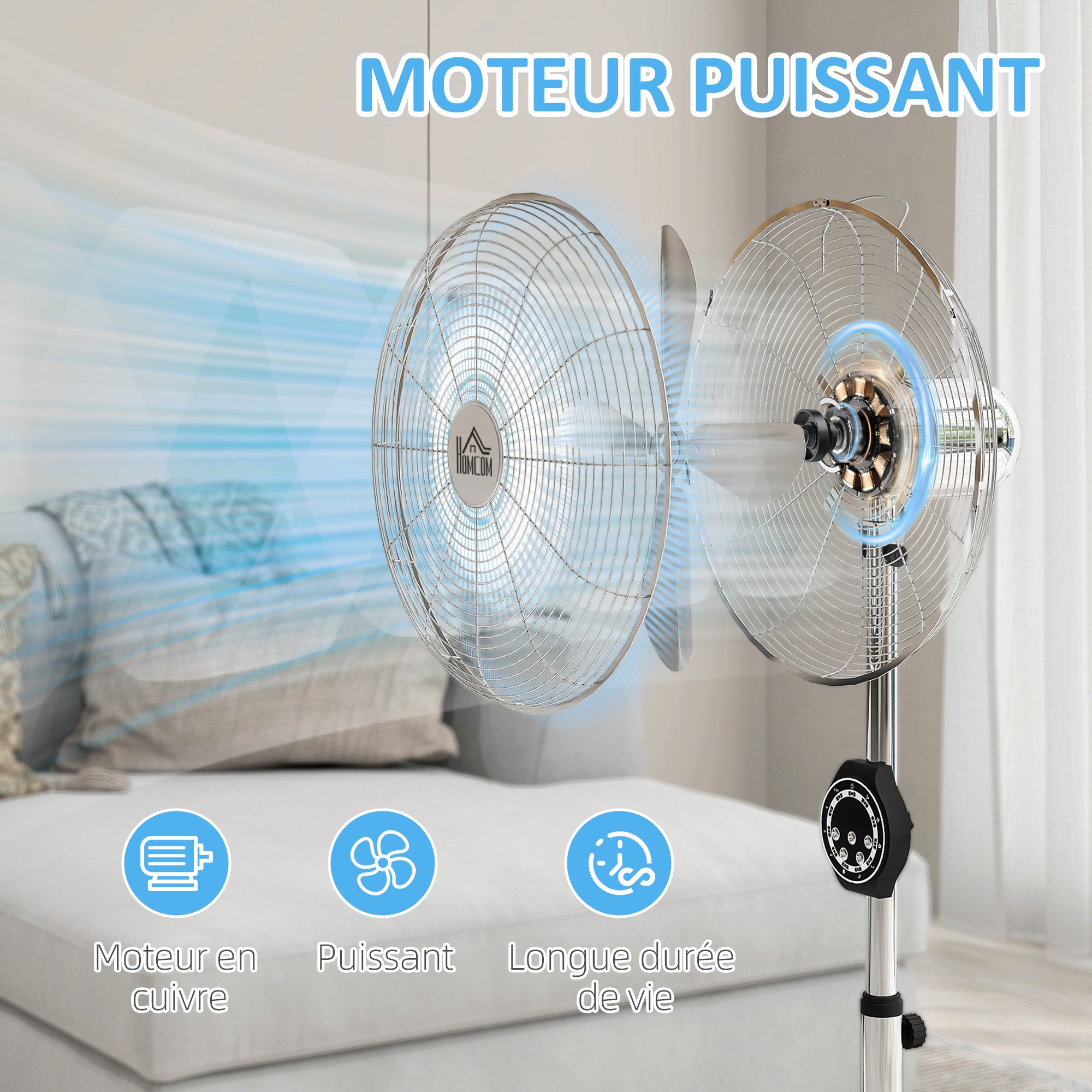Powerful 50W Stand Fan, Height Adjustable Fan 120-135 cm, 3 Speeds, 75° Oscillation, 7.5H Timer, Remote Control, Sleep Mode, for Office and Bedroom, Silver