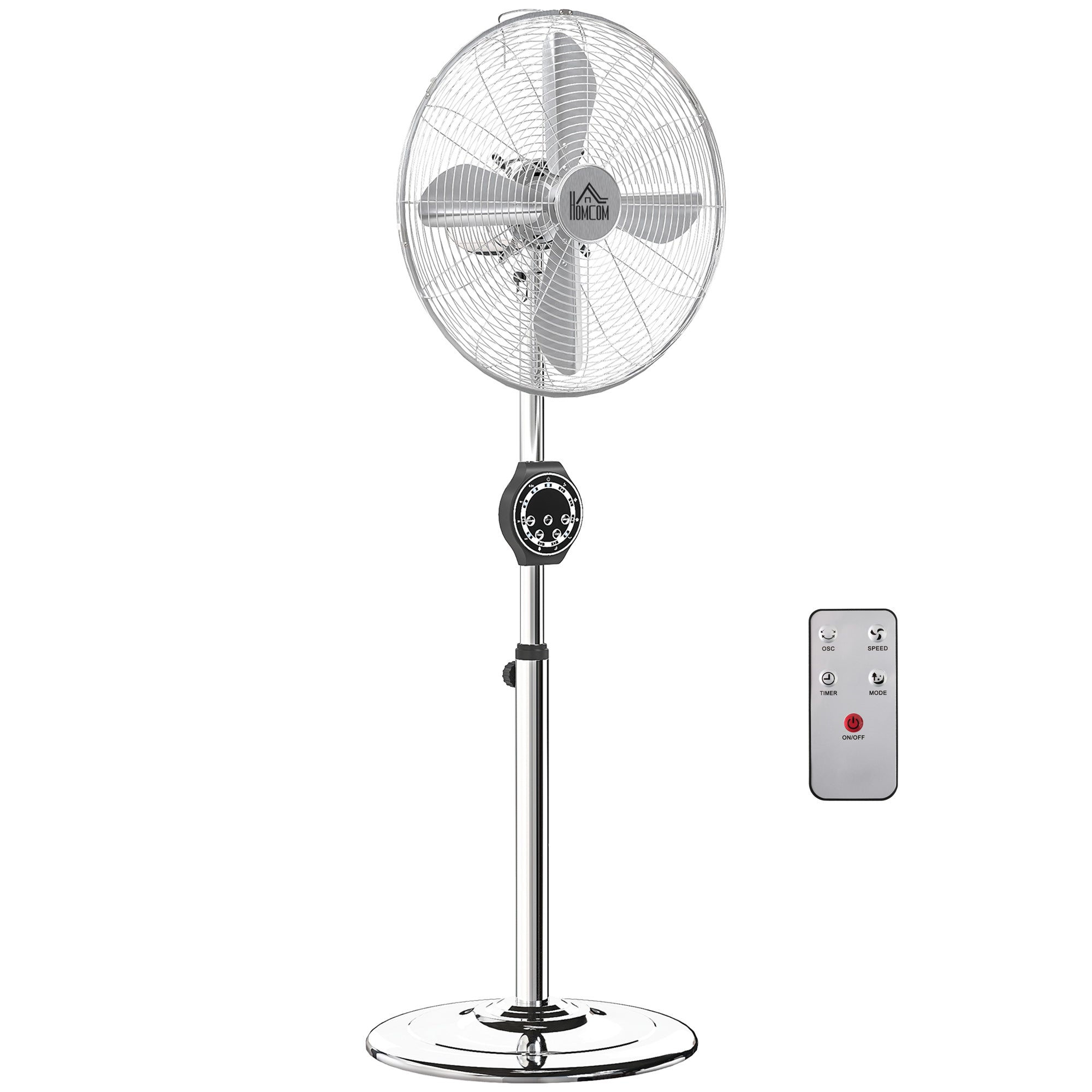 Powerful 50W Stand Fan, Height Adjustable Fan 120-135 cm, 3 Speeds, 75° Oscillation, 7.5H Timer, Remote Control, Sleep Mode, for Office and Bedroom, Silver