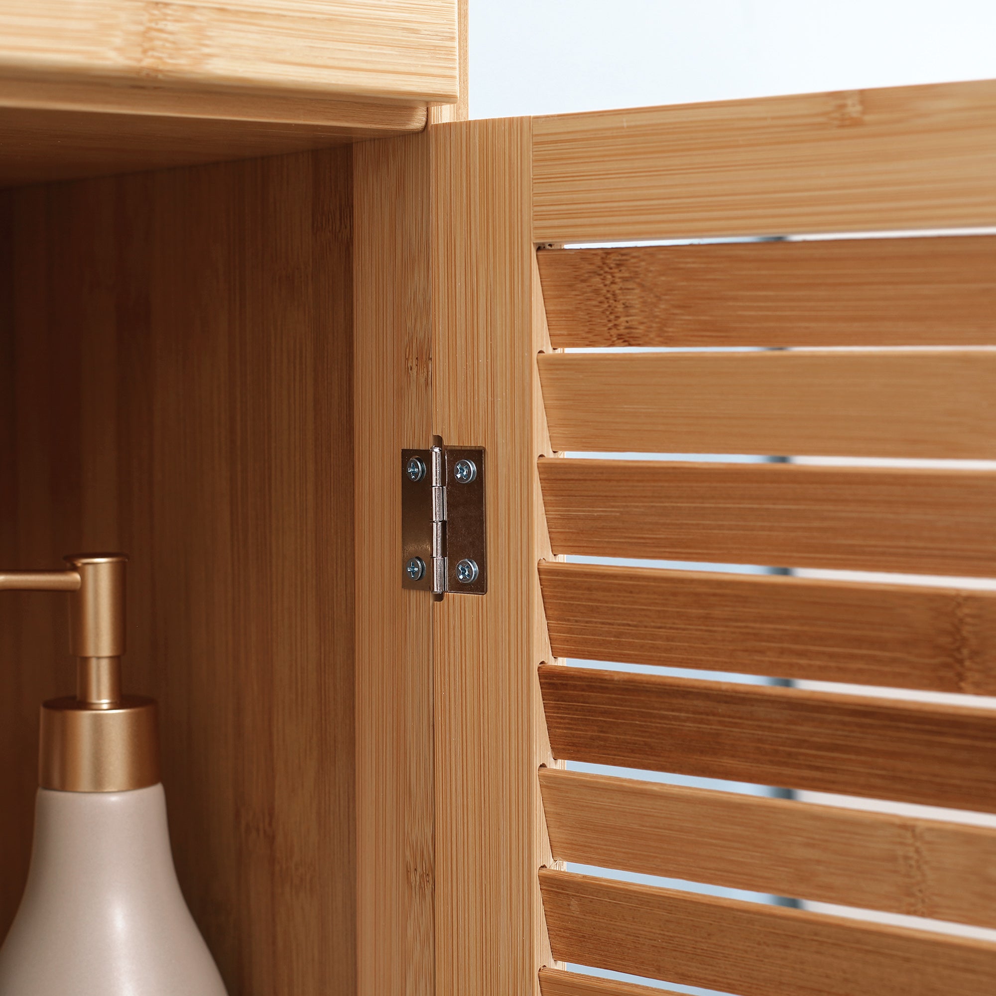 Bathroom Cabinet Storage Cabinet with Drawer, Three Shelves, Open Compartment, Bamboo, Tall Cabinet for Bathroom and Living Room, 32 x 30 x 163 cm Natural Wood