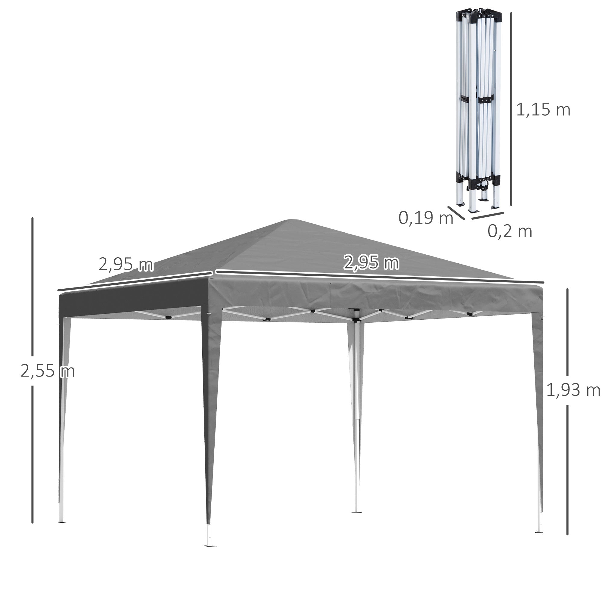 Outdoor Garden Gazebo 3x3m Folding Pop-up Gazebo Foldable Garden Marquee Anti-UV + Carry Bag Steel Oxford Grey