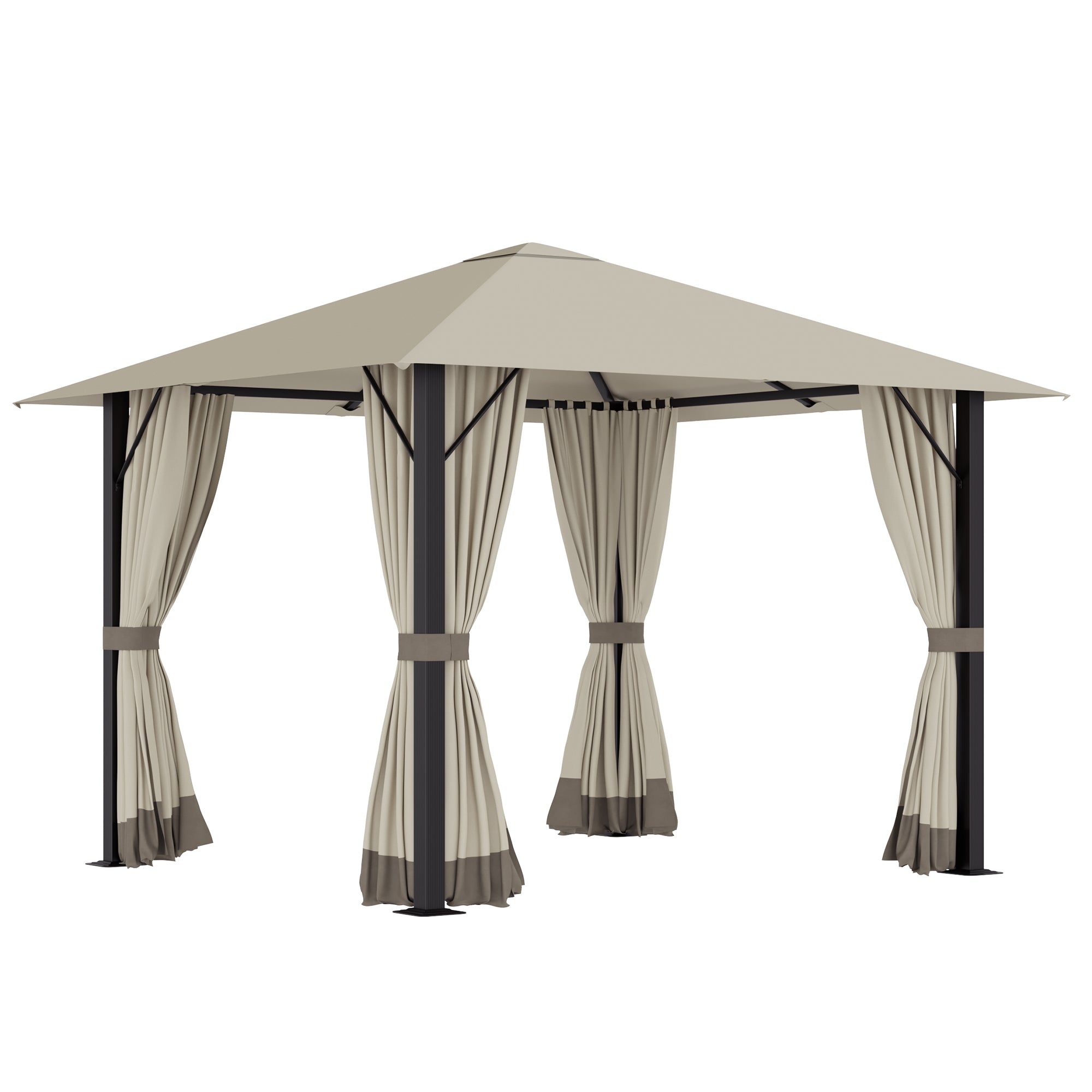 Garden Gazebo 3 x 3 meters Garden Tent Roof with Ventilation Holes Marquee Party Tent with 4 x Side Panels Weatherproof Aluminum Polyester Khaki