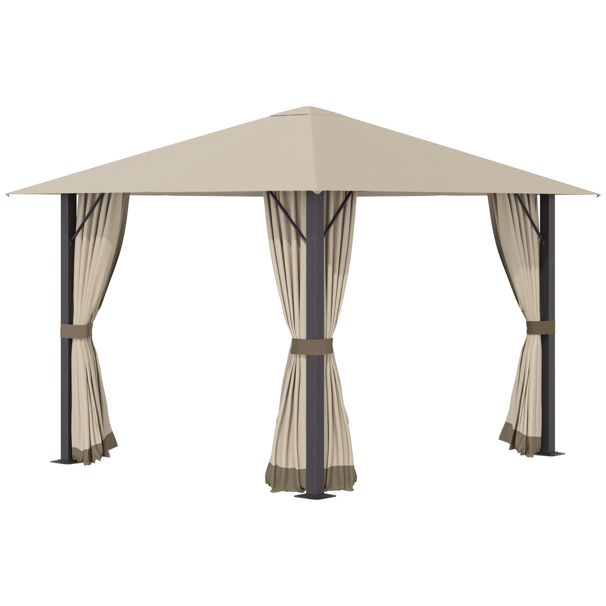 Garden Gazebo 3 x 3 meters Garden Tent Roof with Ventilation Holes Marquee Party Tent with 4 x Side Panels Weatherproof Aluminum Polyester Khaki