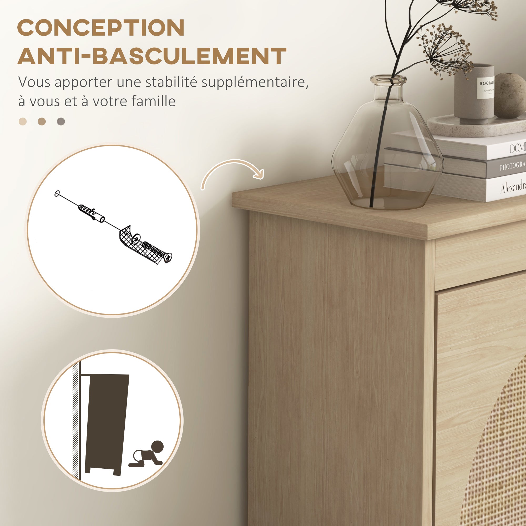 Shoe Cabinet 4 Folding Drawers Shoe Rack for 20 Pairs with Adjustable Shelf Bohemian Style Solid Wood Legs 105 x 24 x 97.5 cm Natural