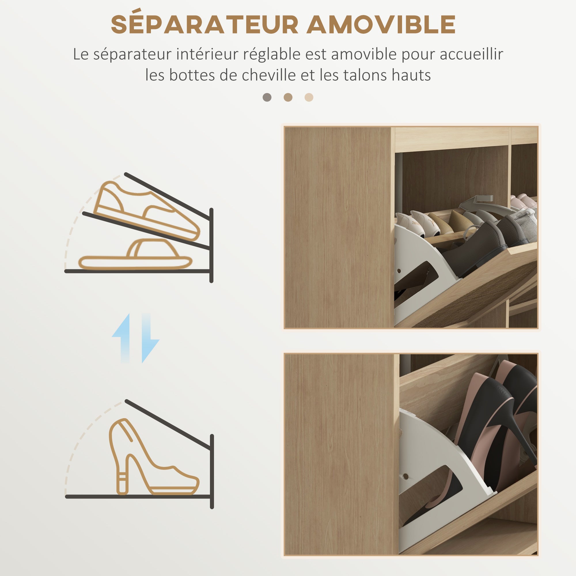 Shoe Cabinet 4 Folding Drawers Shoe Rack for 20 Pairs with Adjustable Shelf Bohemian Style Solid Wood Legs 105 x 24 x 97.5 cm Natural