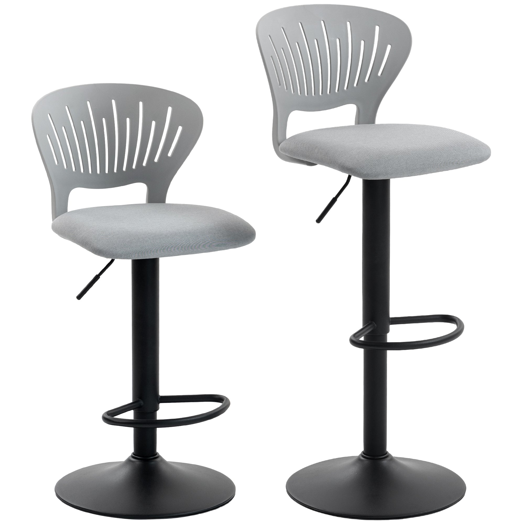 Set of 2 360° Swivel Kitchen Bar Stools, Height-Adjustable 33.1–41.3 in, Hollow Back, Footrest, for Dining Room & Counter, Gray