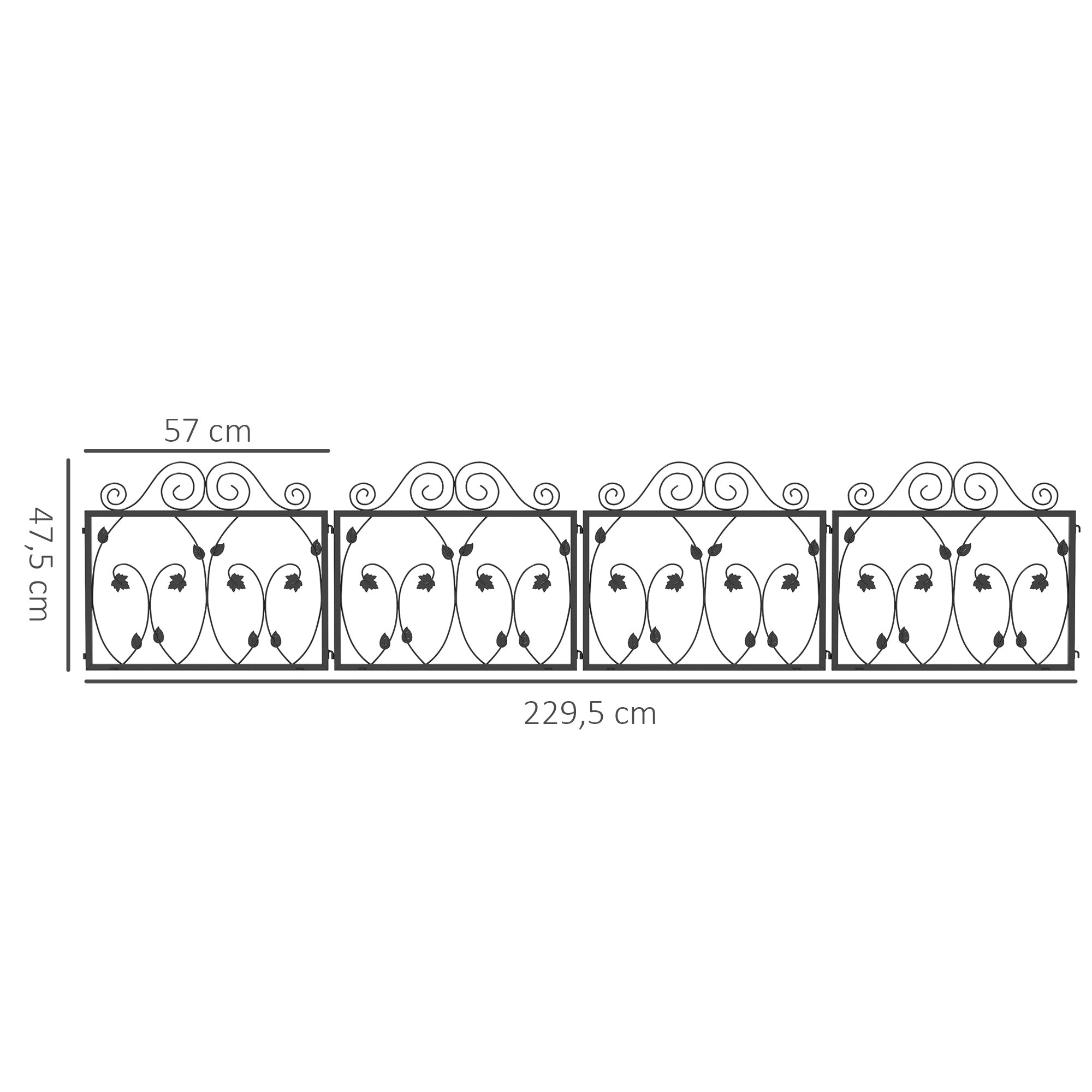 4-Panel Outdoor Garden Fences 22.44x18.70 inches Decorative Steel Garden Fence with Adjustable Angle for Patio Terrace 90.35x18.90 inches Black