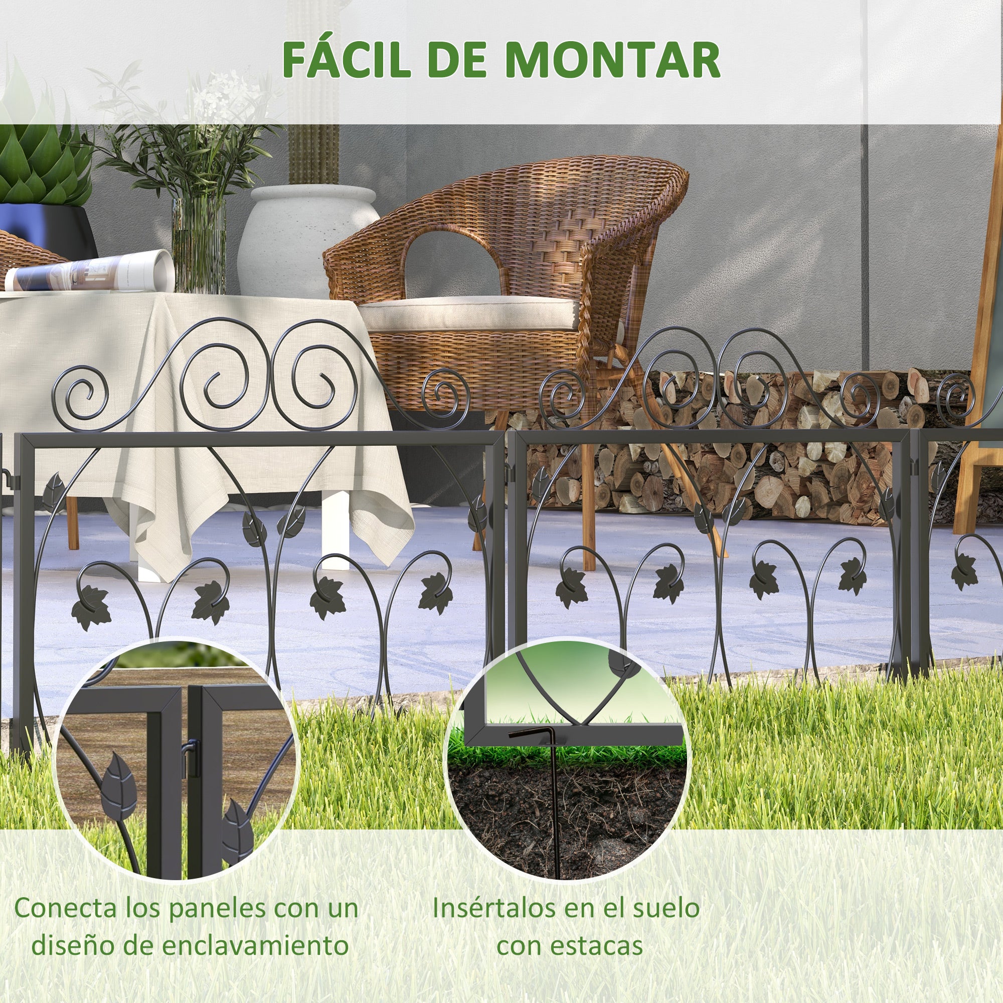 4-Panel Outdoor Garden Fences 22.44x18.70 inches Decorative Steel Garden Fence with Adjustable Angle for Patio Terrace 90.35x18.90 inches Black