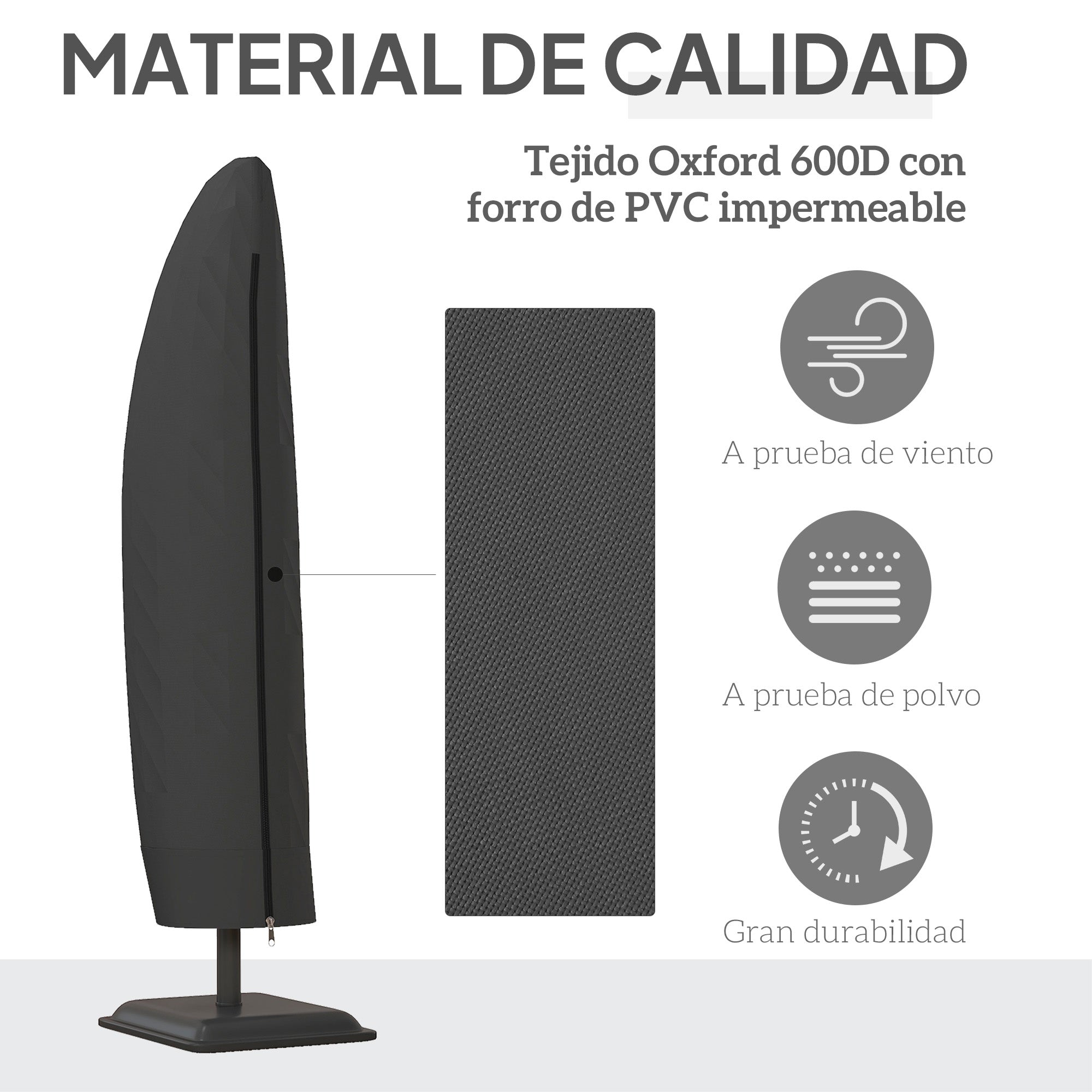 Garden Umbrella Cover Waterproof Oxford 600D Fabric Parasol Cover with Zipper for Outdoor Garden Ø56x220 cm Black