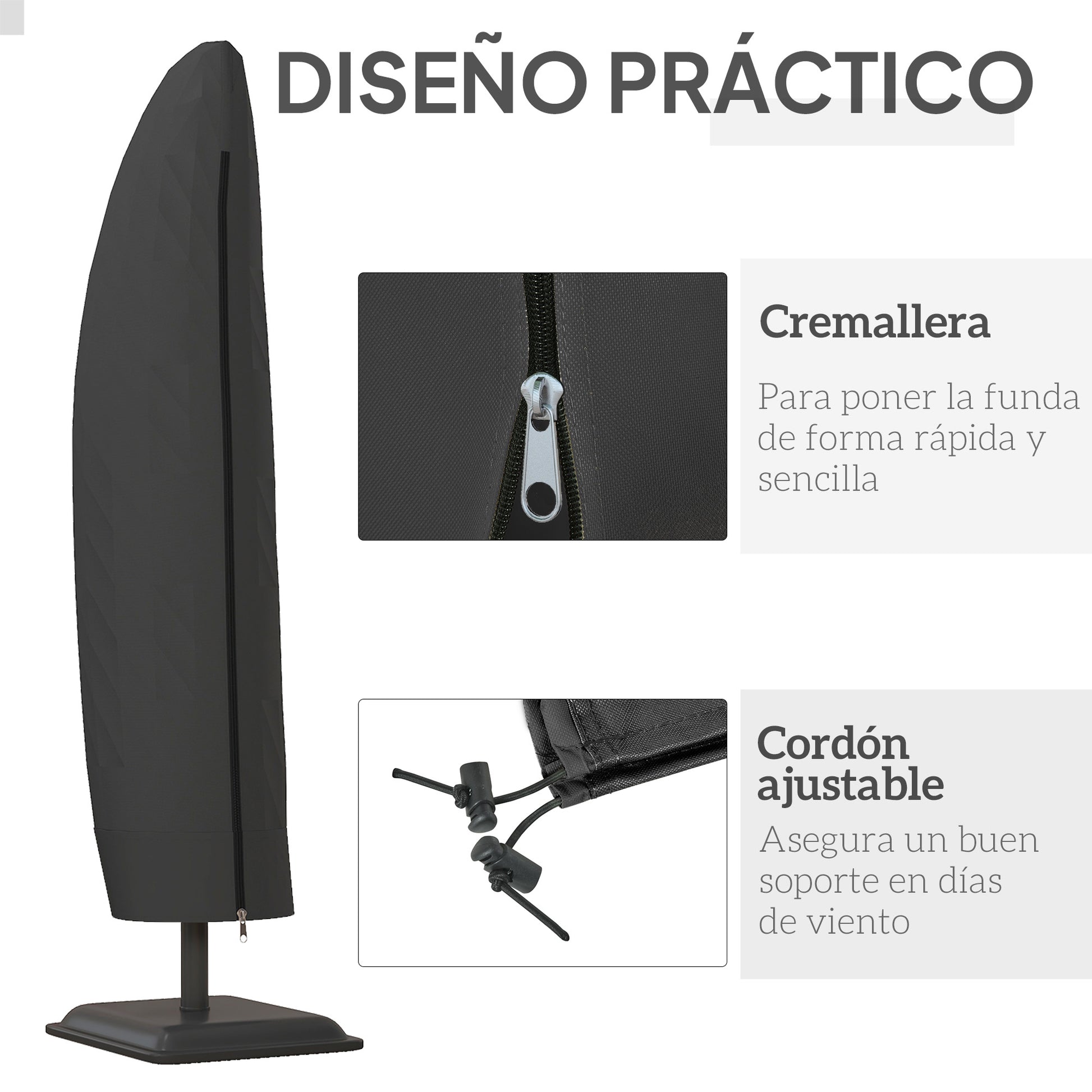 Garden Umbrella Cover Waterproof Oxford 600D Fabric Parasol Cover with Zipper for Outdoor Garden Ø56x220 cm Black