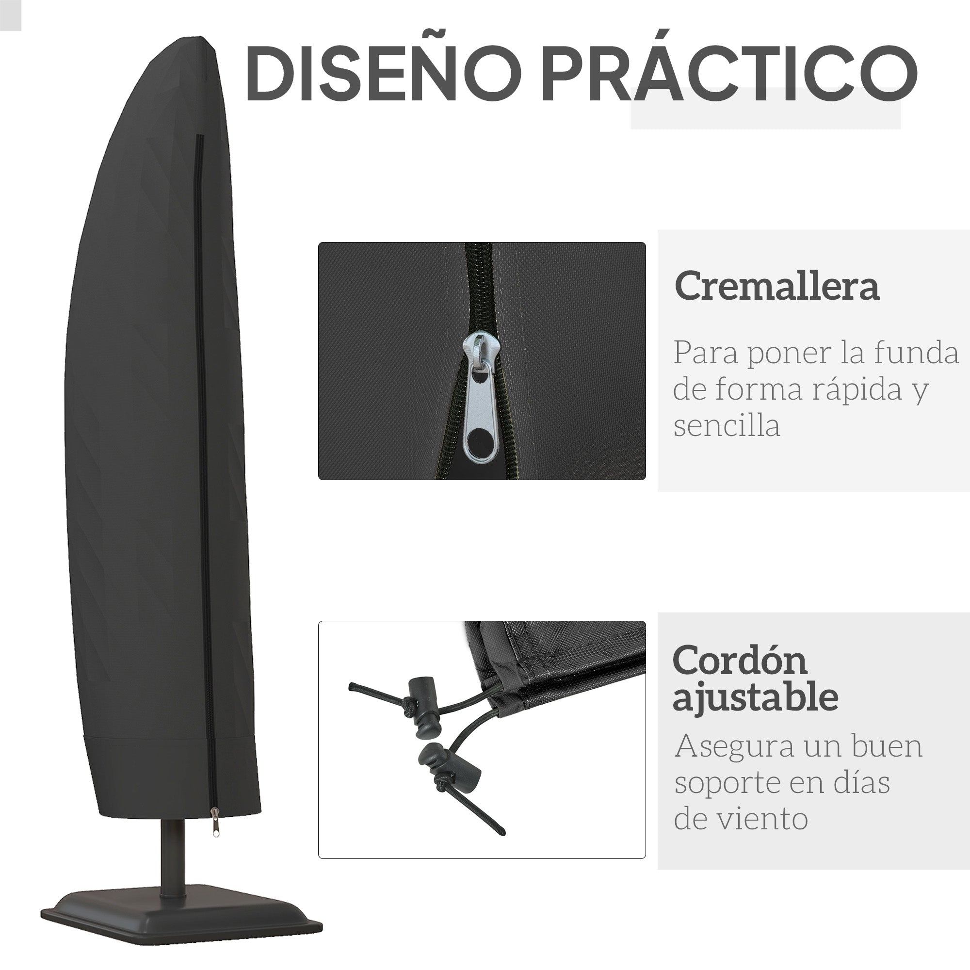 Garden Umbrella Cover Waterproof Oxford 600D Fabric Parasol Cover with Zipper for Outdoor Garden Ø56x220 cm Black