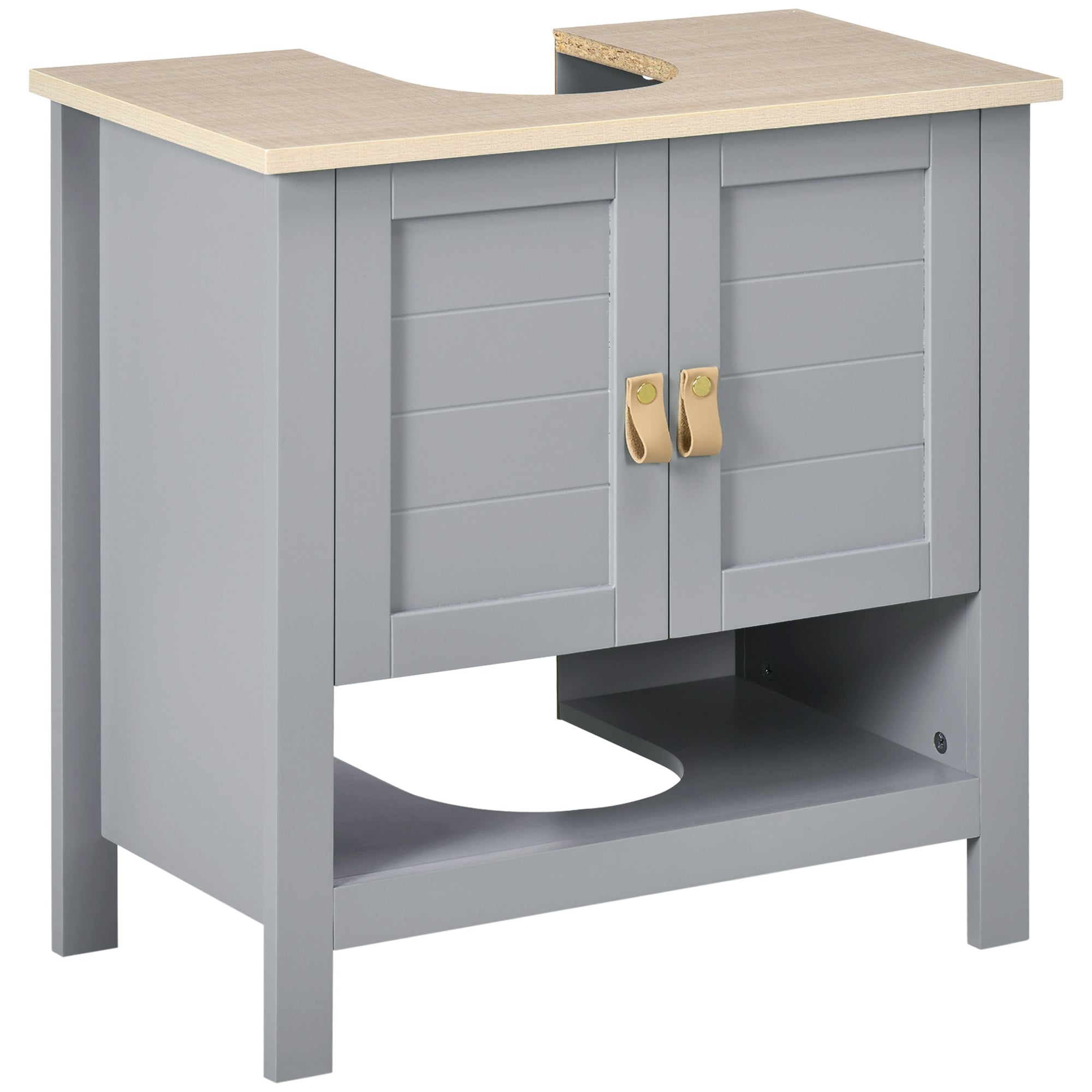 Compact Under Sink Cabinet with 2 Doors and Adjustable Interior Shelf Storage Unit for Bathroom 60x30x60 cm Gray