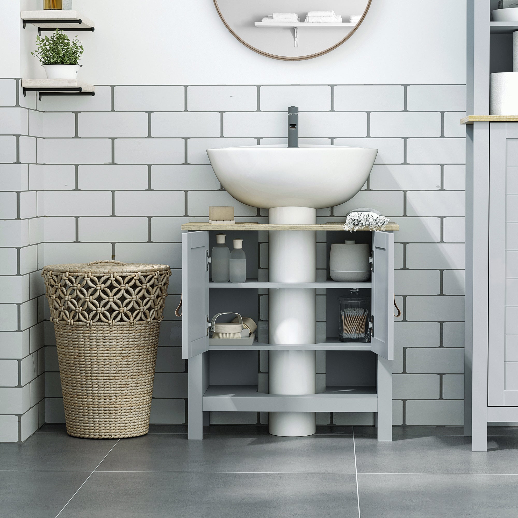 Compact Under Sink Cabinet with 2 Doors and Adjustable Interior Shelf Storage Unit for Bathroom 60x30x60 cm Gray