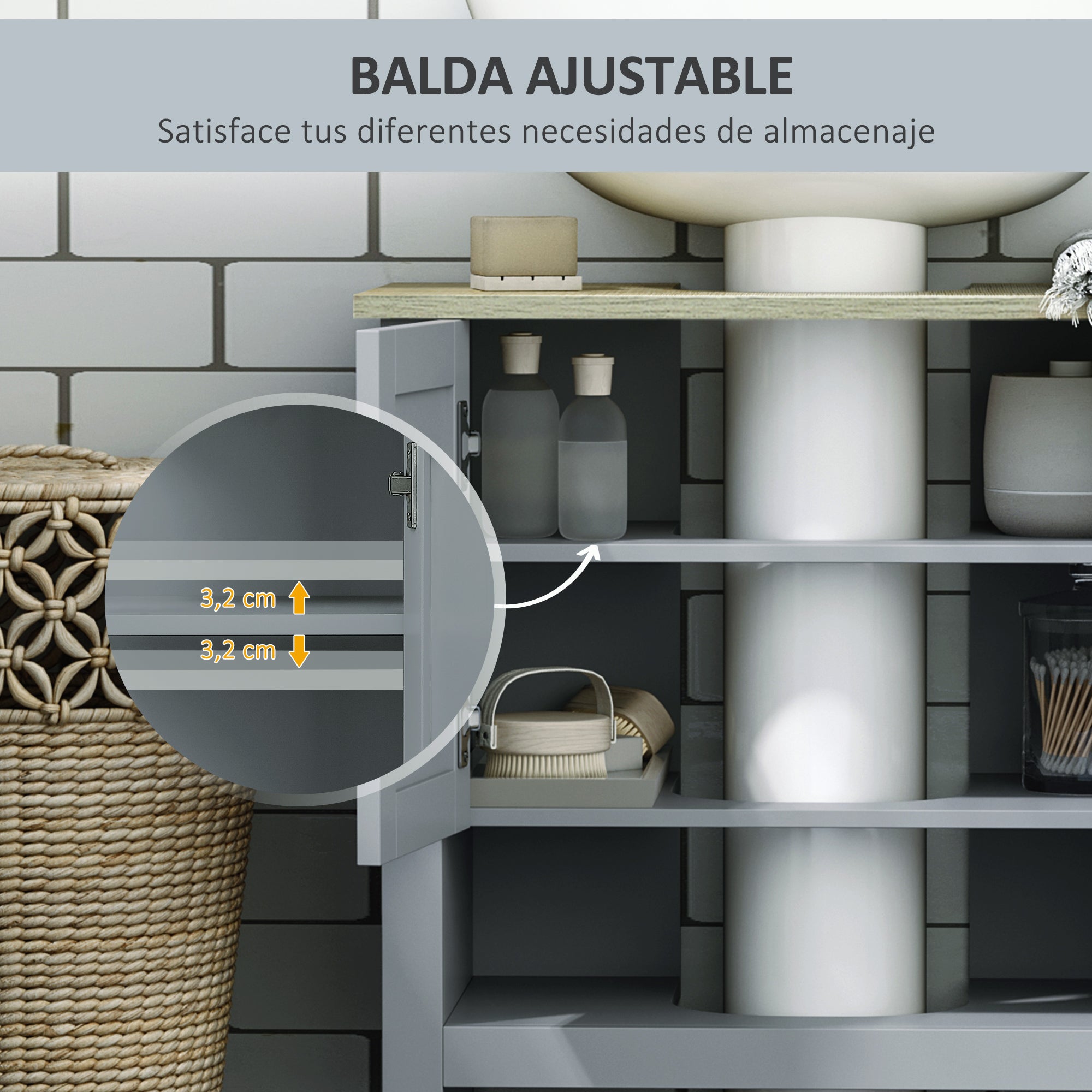 Compact Under Sink Cabinet with 2 Doors and Adjustable Interior Shelf Storage Unit for Bathroom 60x30x60 cm Gray