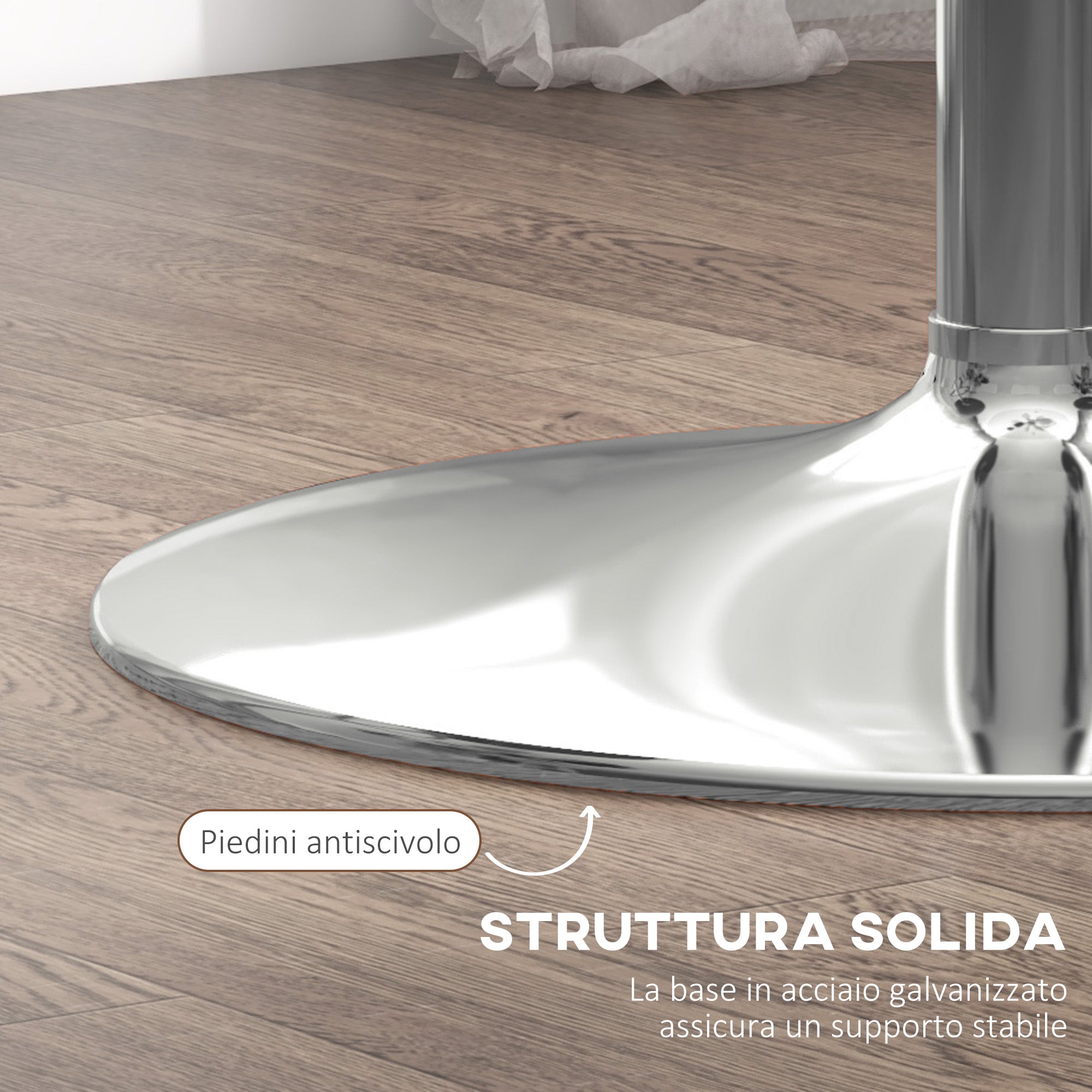 Modern Tall Bar Table, Round Kitchen Table for 2 People with Steel Base and Glass Top, Ø70x102cm, Transparent