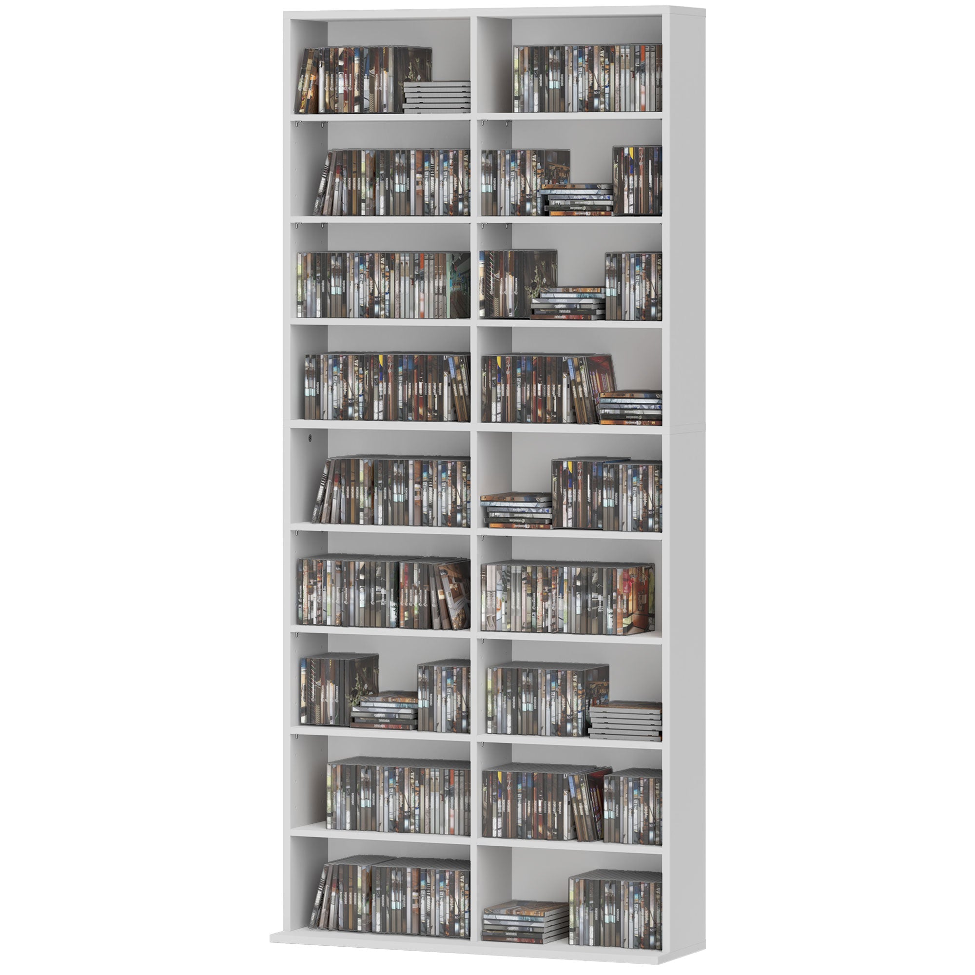 CD DVD Blu-ray Shelf CD Stand for up to 640 CDs or 360 DVDs or 430 Blu-rays Storage with Adjustable Shelf Bookshelf Media Rack for Living Room 78.5 x 24 x 175 cm White