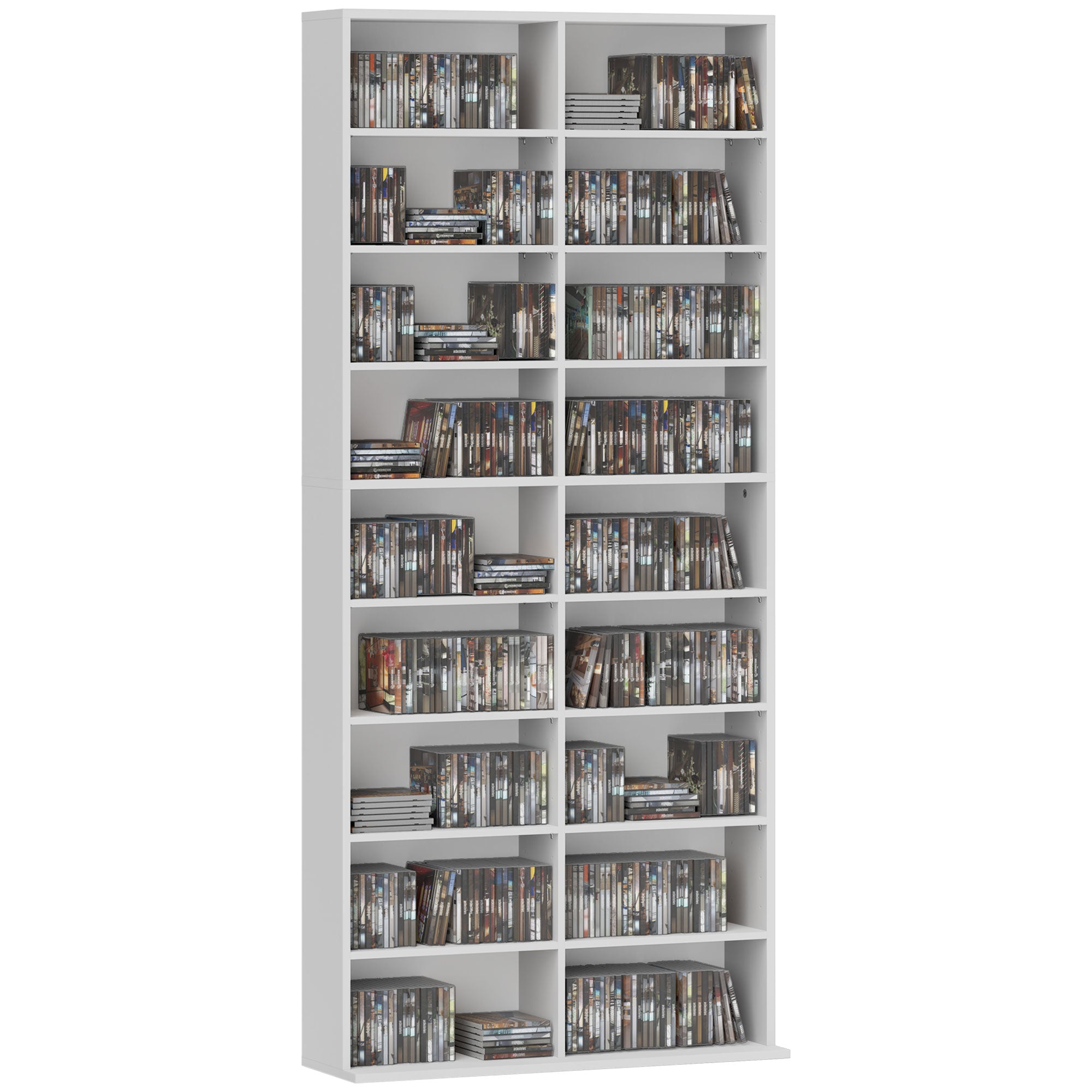 CD DVD Blu-ray Shelf CD Stand for up to 640 CDs or 360 DVDs or 430 Blu-rays Storage with Adjustable Shelf Bookshelf Media Rack for Living Room 78.5 x 24 x 175 cm White