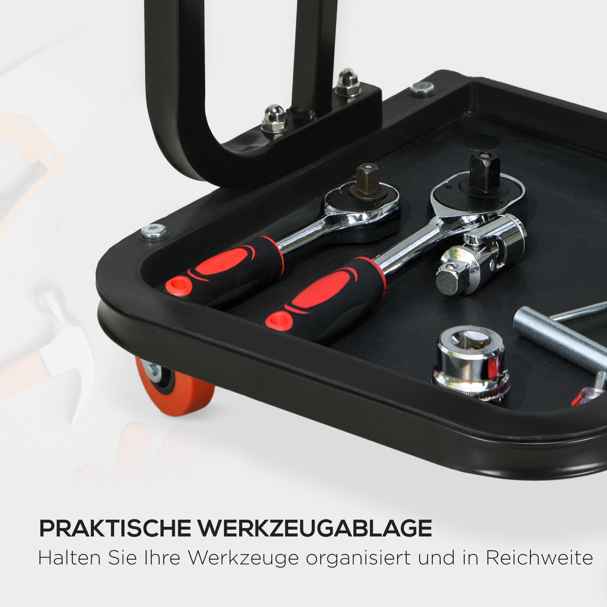 Workshop Stool with Wheels Tool Tray 37cm high Rolling Stool supports up to 100 kg Work Stool Rolling Seat for Workshop Red