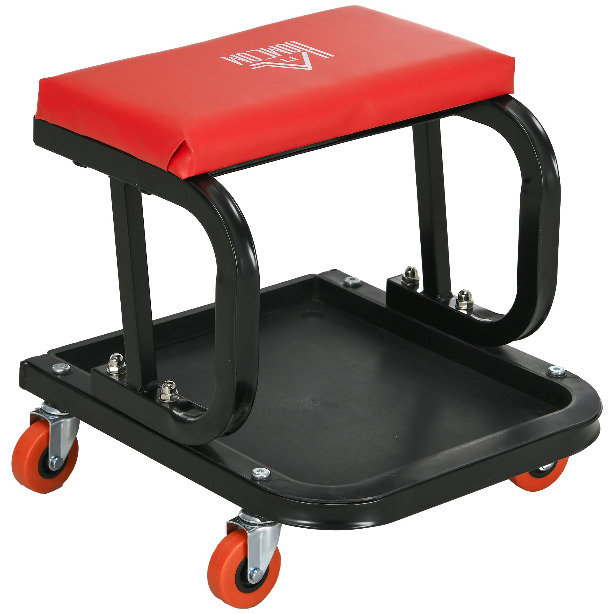 Workshop Stool with Wheels Tool Tray 37cm high Rolling Stool supports up to 100 kg Work Stool Rolling Seat for Workshop Red