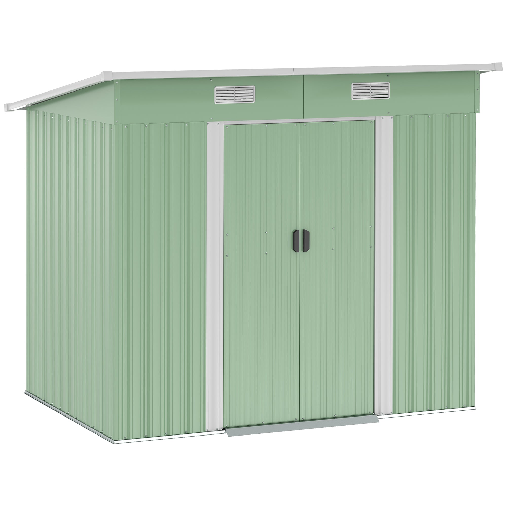 Metal Garden Shed 2.3m² 207 x 130 x 182 cm Tool Shed with Pent Roof Window Foundation Sliding Doors Weatherproof Garden Outdoor Shed for Backyard Green