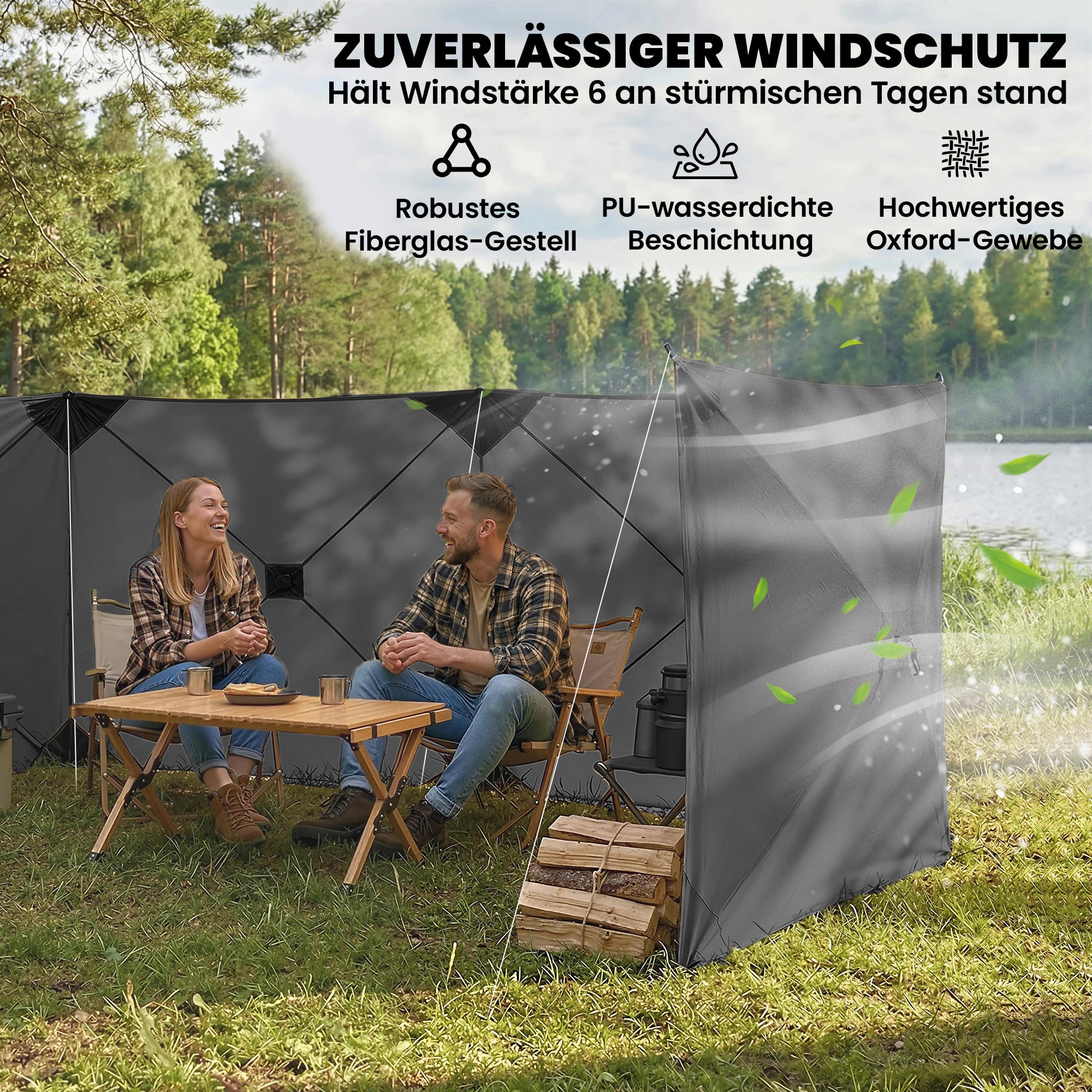 Foldable Windbreak – Camping Privacy Screen with Guy Ropes, Ground Pegs & Carry Bag, 480 x 120 cm (15 ft 9 in x 3 ft 11 in), Dark Gray