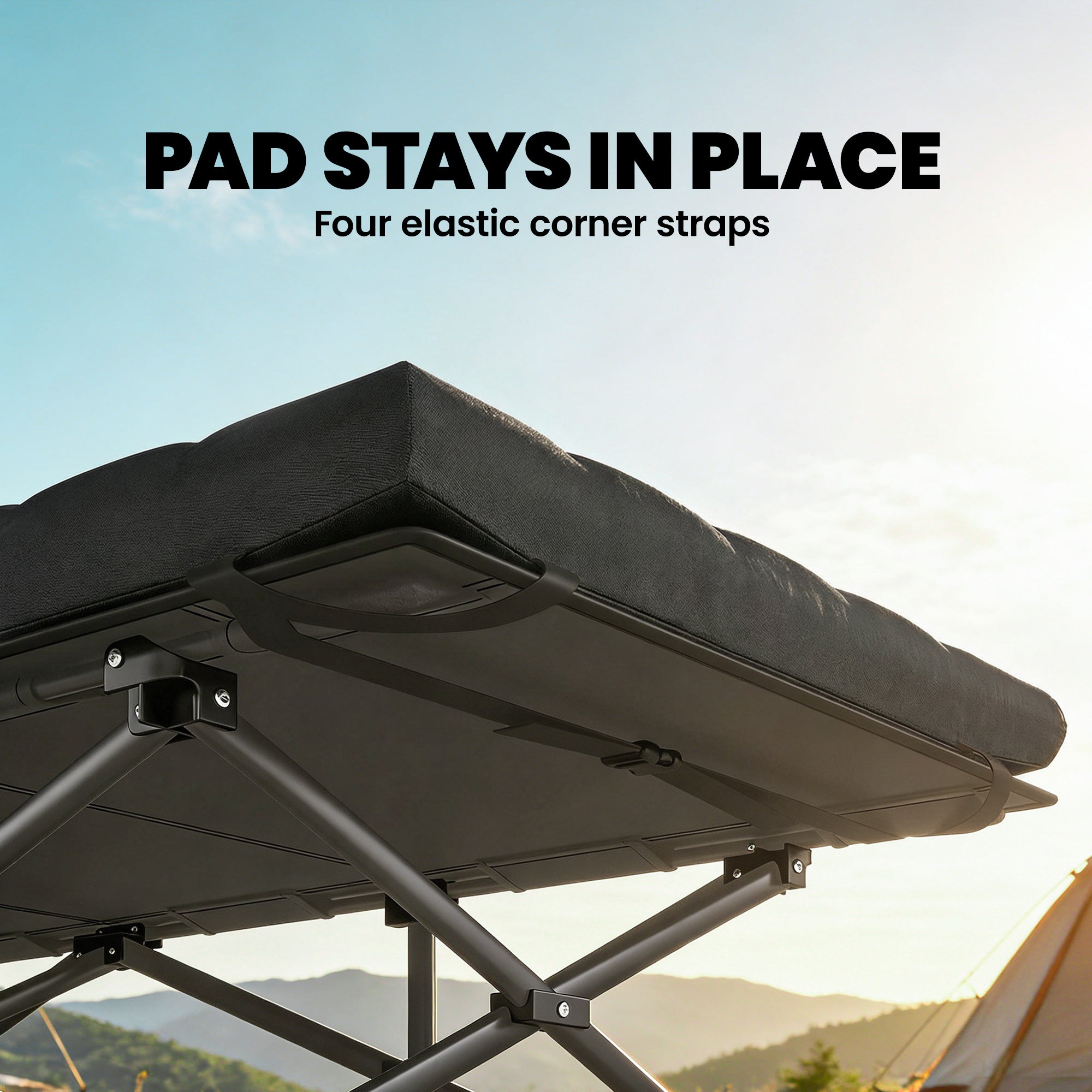 Folding Camping Cot with Carry Bag, 200 x 80 x 40 cm (78.7" x 31.5" x 15.7"), Up to 200 kg (441 lb) – Guest Bed for Adults, Indoor/Outdoor/Travel, Black