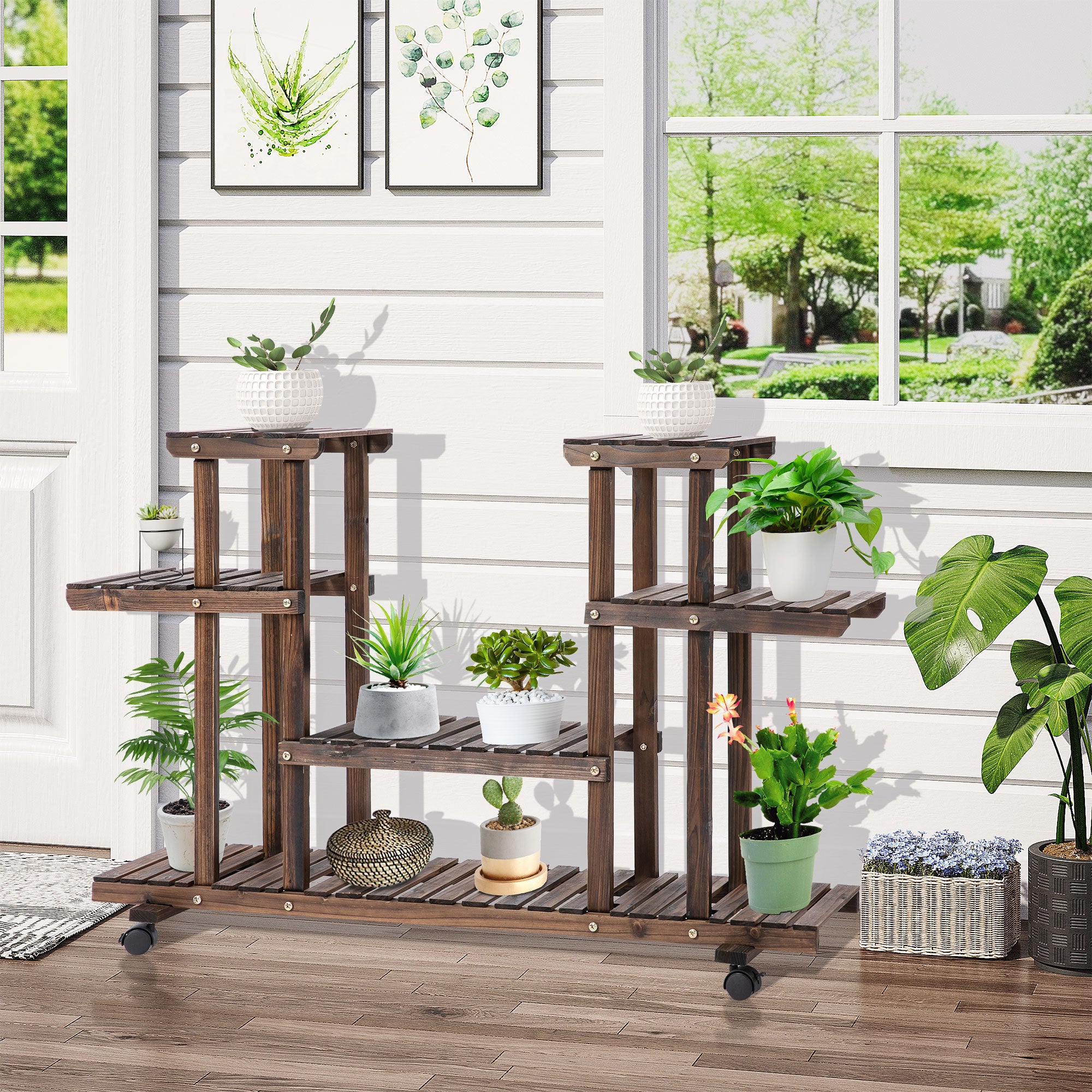 4-tier Plant Stand, 80cm High Flower Stand for Indoor Outdoor, Wooden Plant Shelf, Multi-layer Flower Rack, Flower Stand Flower Pot Stand for Living Room, Garden Balcony, Charcoal